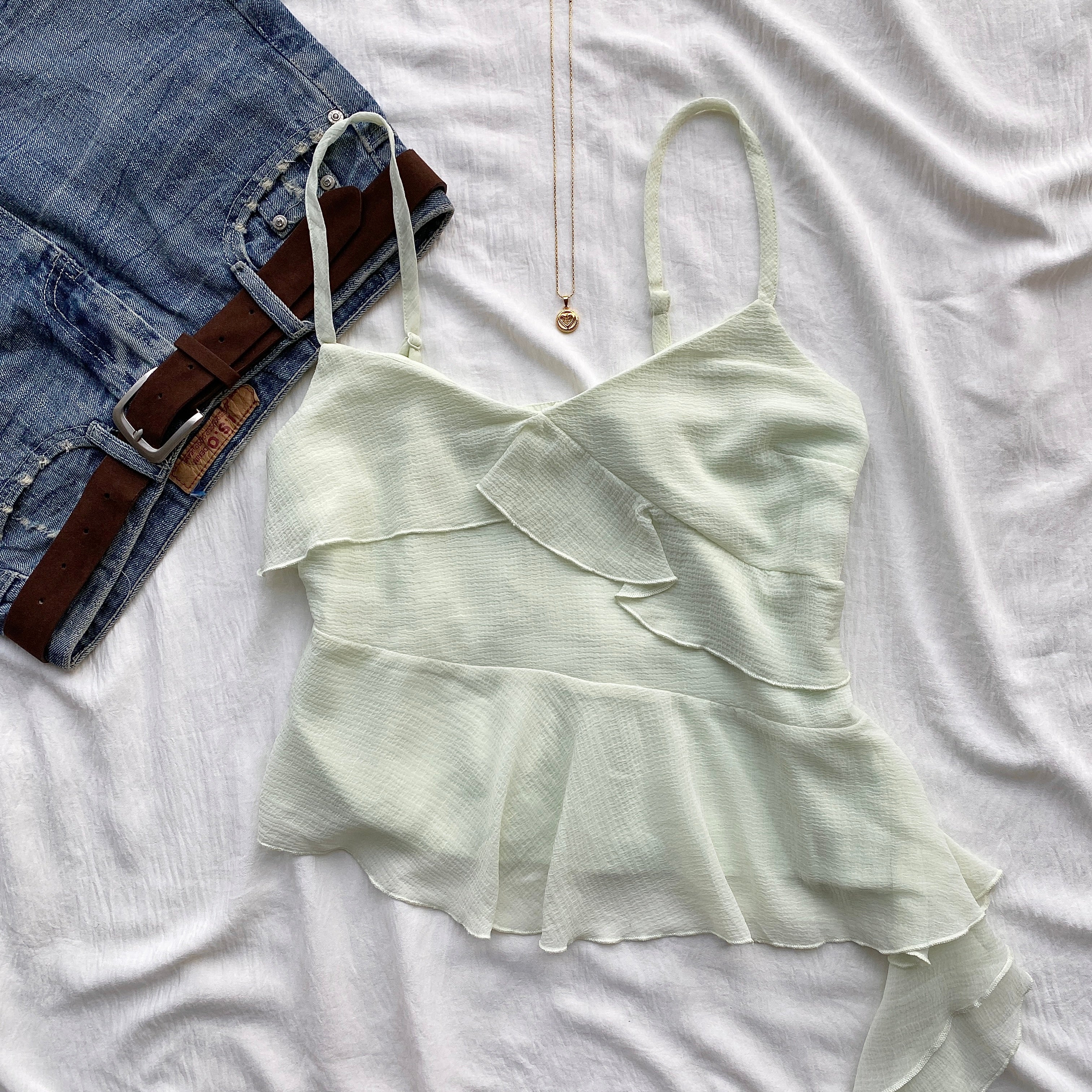 RUFFLE TOP IN SAGE GREEN (Bust : 30-32, Upper Waist : 24-28)