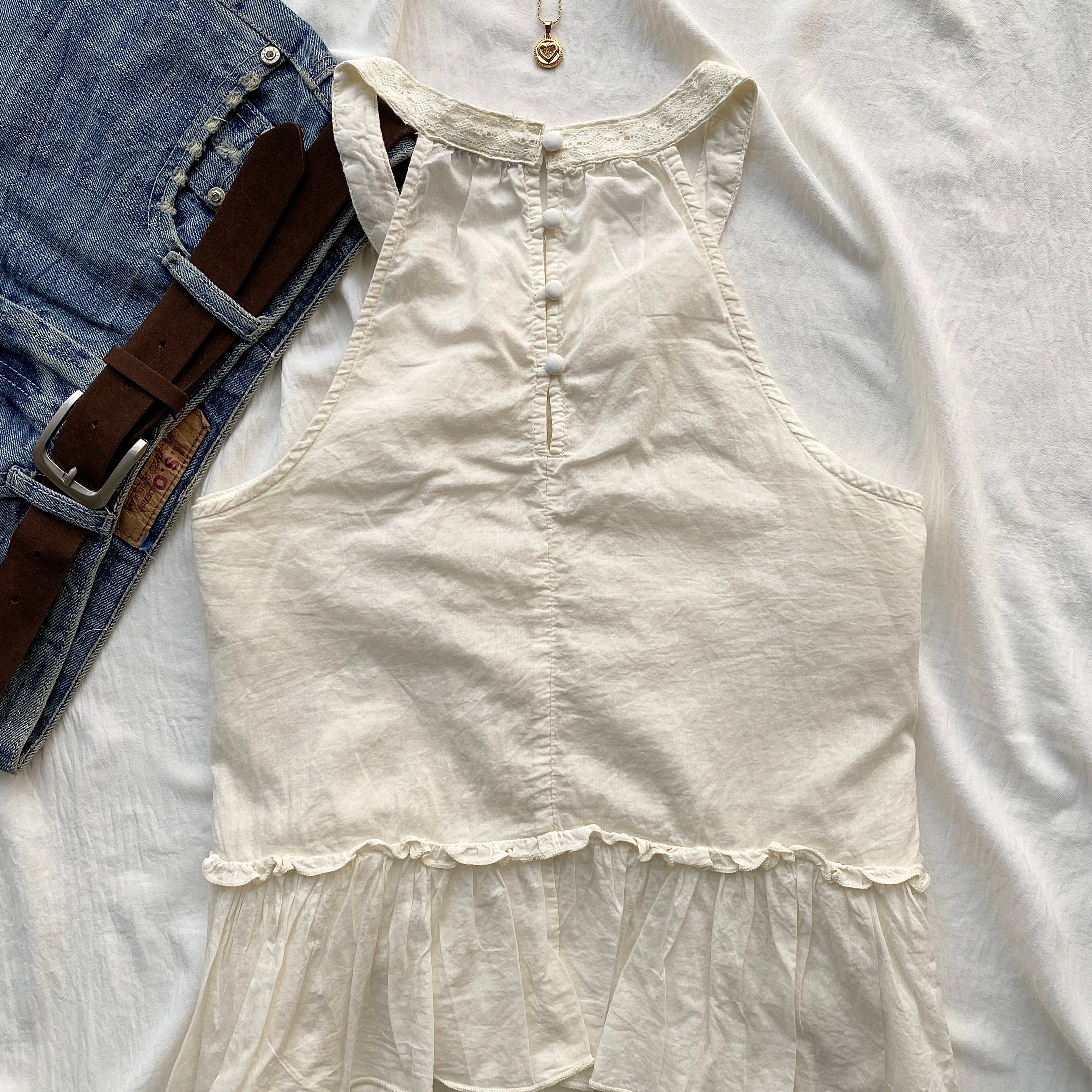WHITE MOCK NECK EYELET TOP (Bust : 32-34, Upper Waist : 26-34)