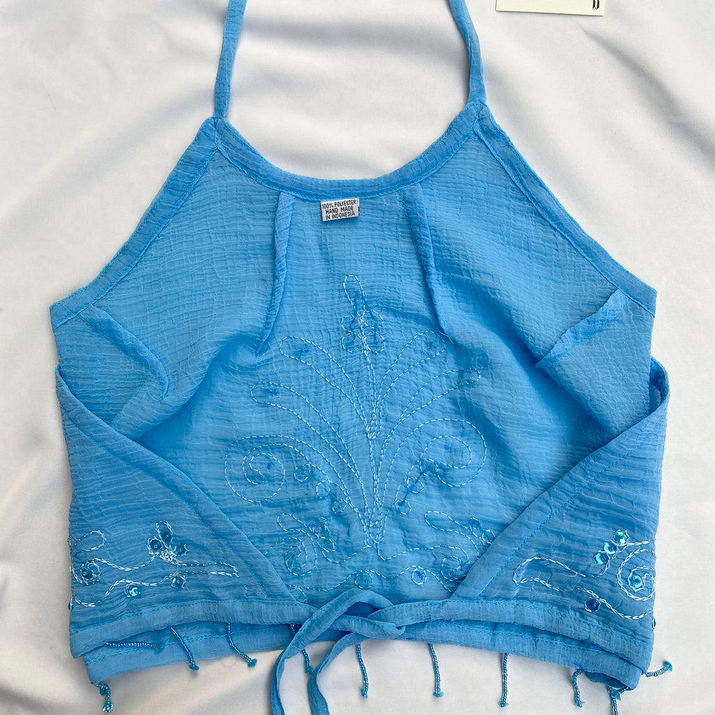 BLUE EMBELLISHED BACKLESS TOP (Bust : 34-38, Upper Waist : 28-34)