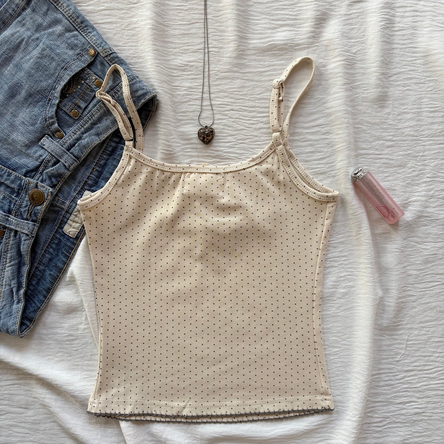 TEDDY BEAR POLKA DOT TANK IN GREY (Bust : 28-34, Upper Waist : 22-28)