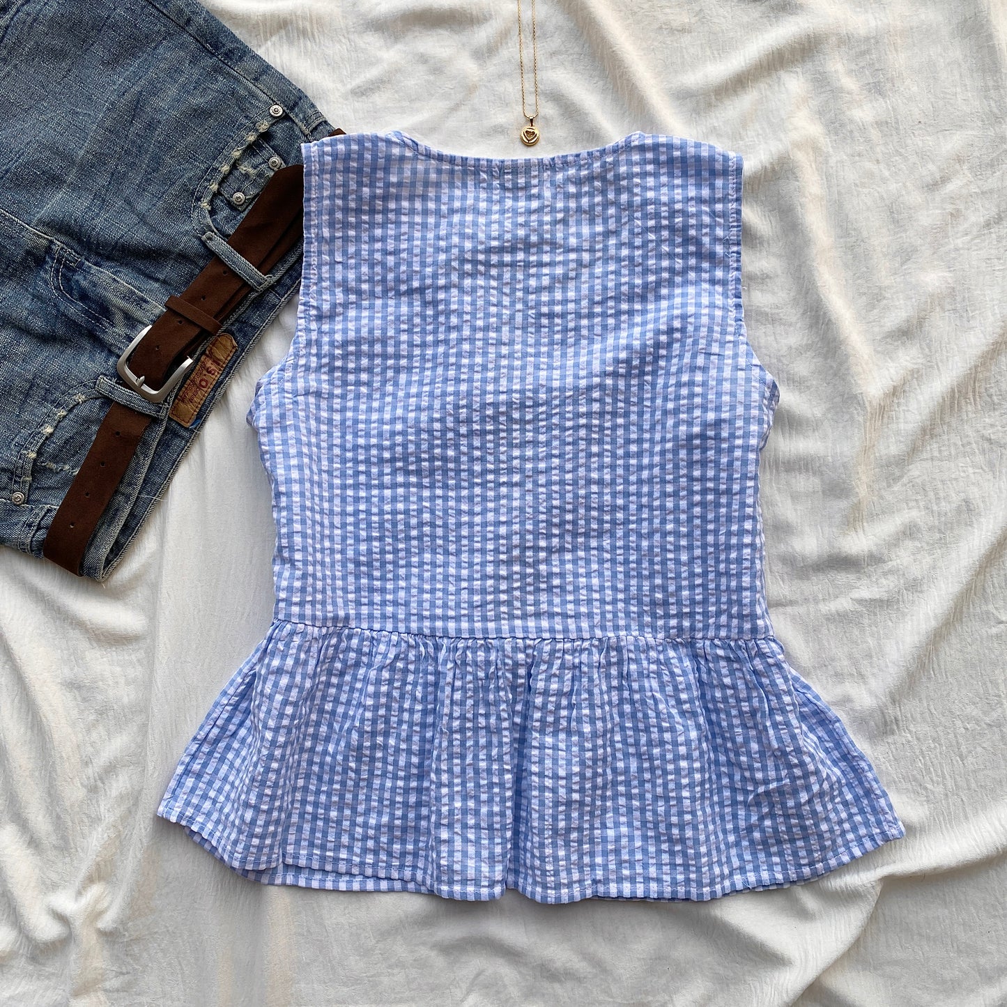GHINGHAM TOP IN BLUE (Bust : 30-34, Upper Waist : 26-32)