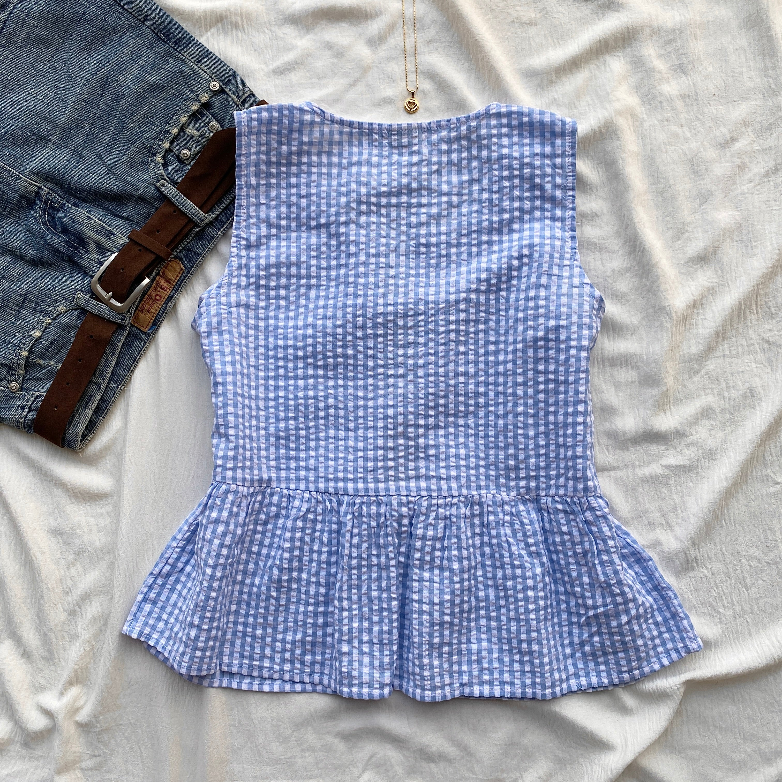 GHINGHAM TOP IN BLUE (Bust : 30-34, Upper Waist : 26-32)