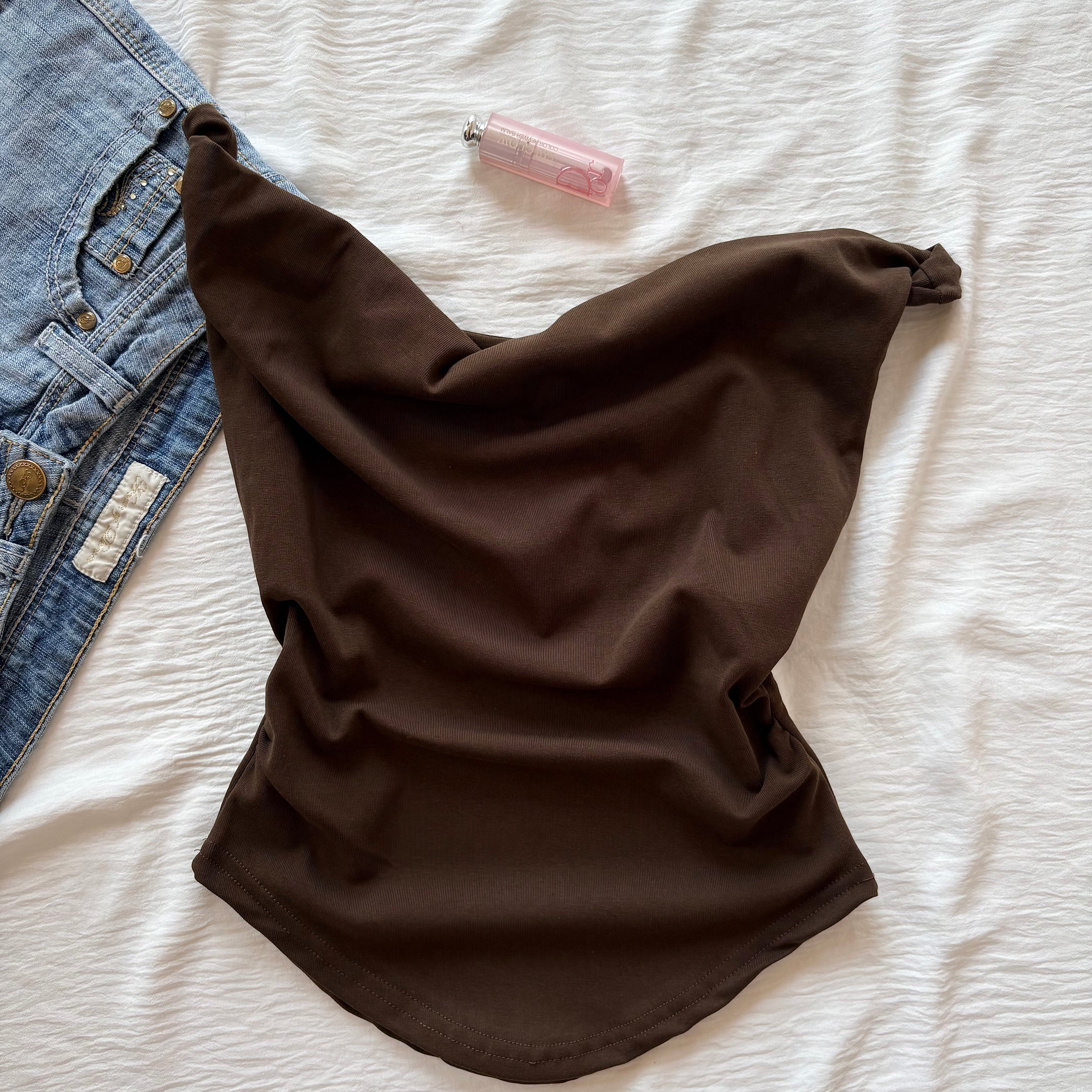 ASYMMETRIC TOP IN CHOCOLATE BROWN (Bust : 30-34, Upper Waist : 26-32)
