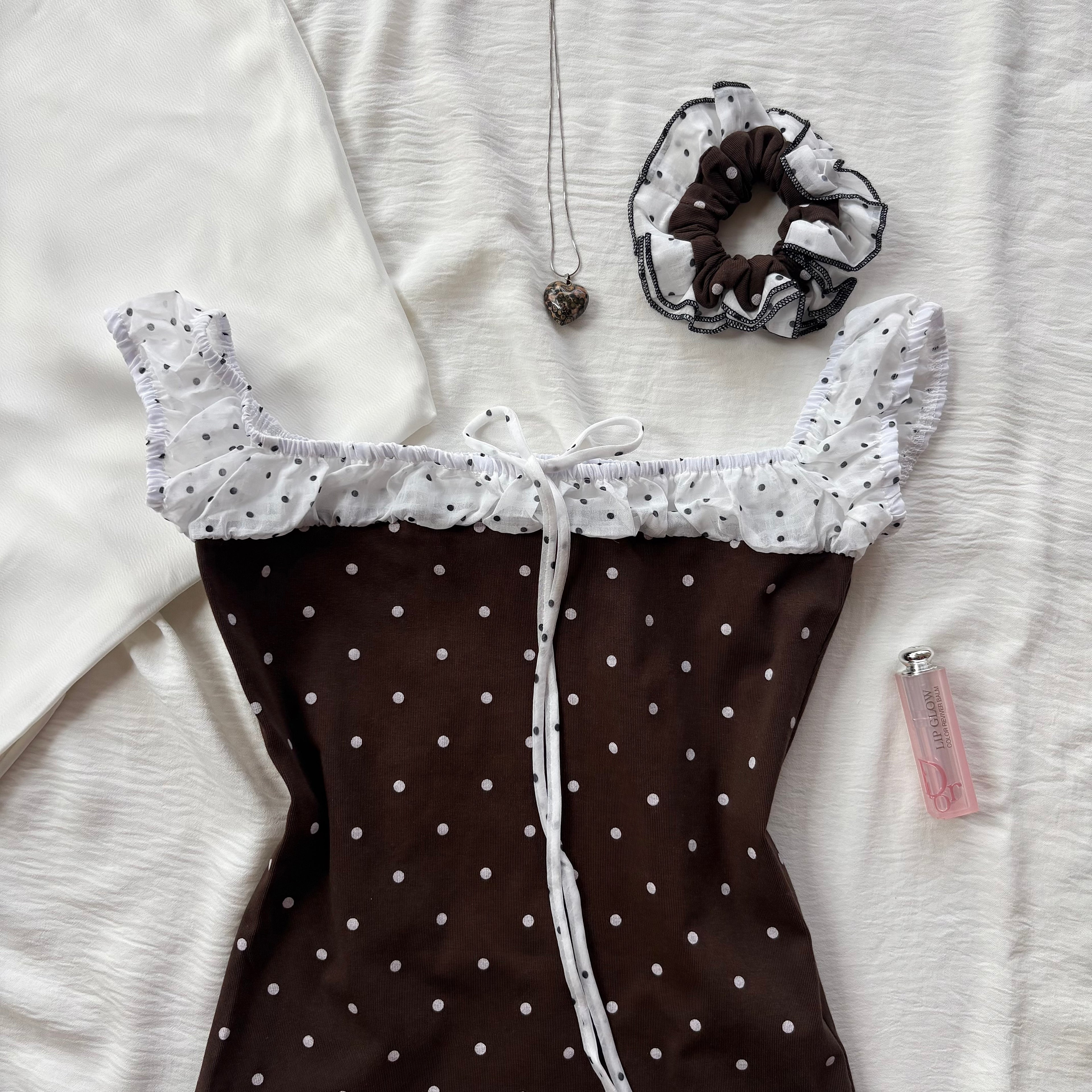 BROWN POLKA DOT TOP (Bust : 28-34, Upper Waist : 24-28)