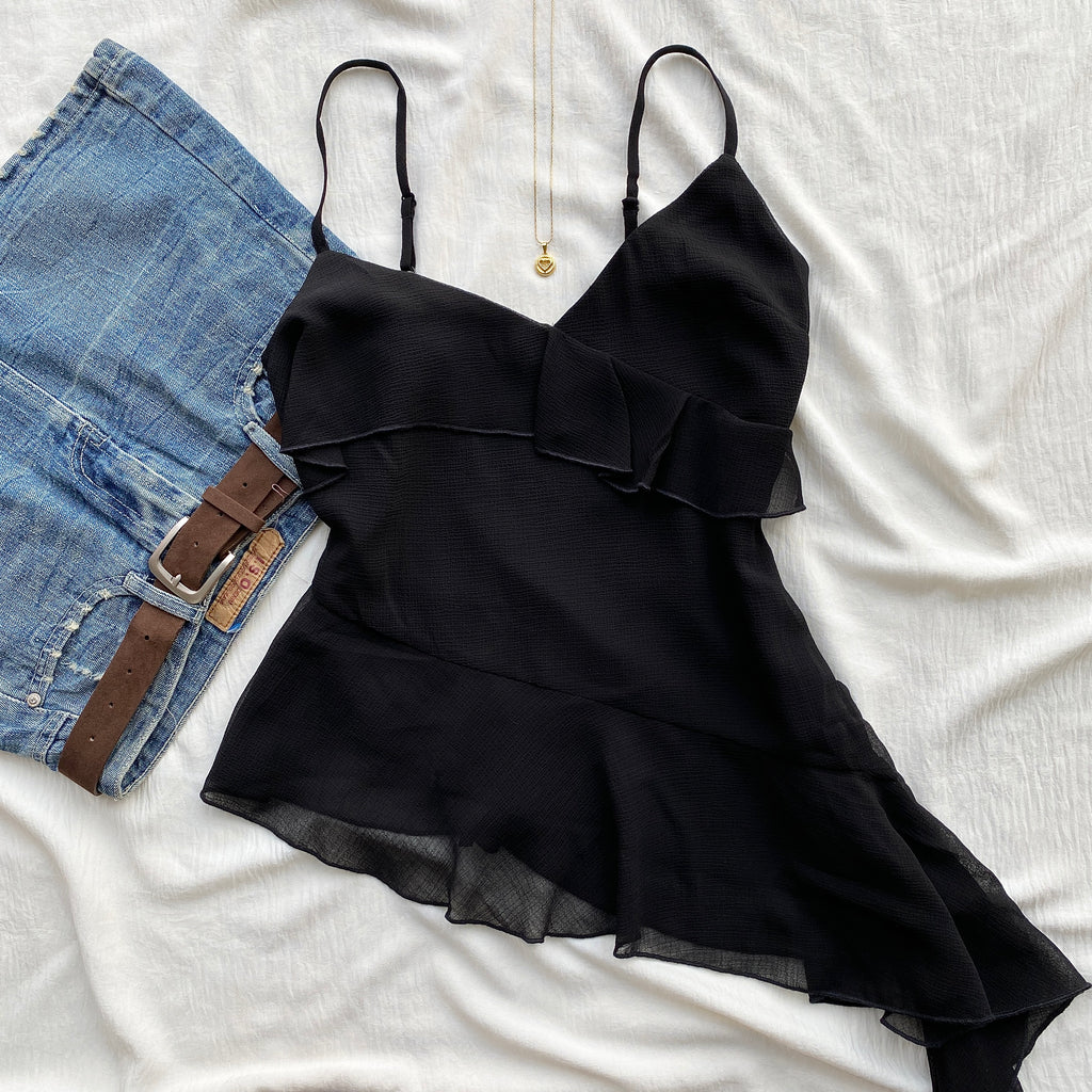 BLACK RUFFLE TOP (Bust : 32-34, Upper Waist : 24-28)