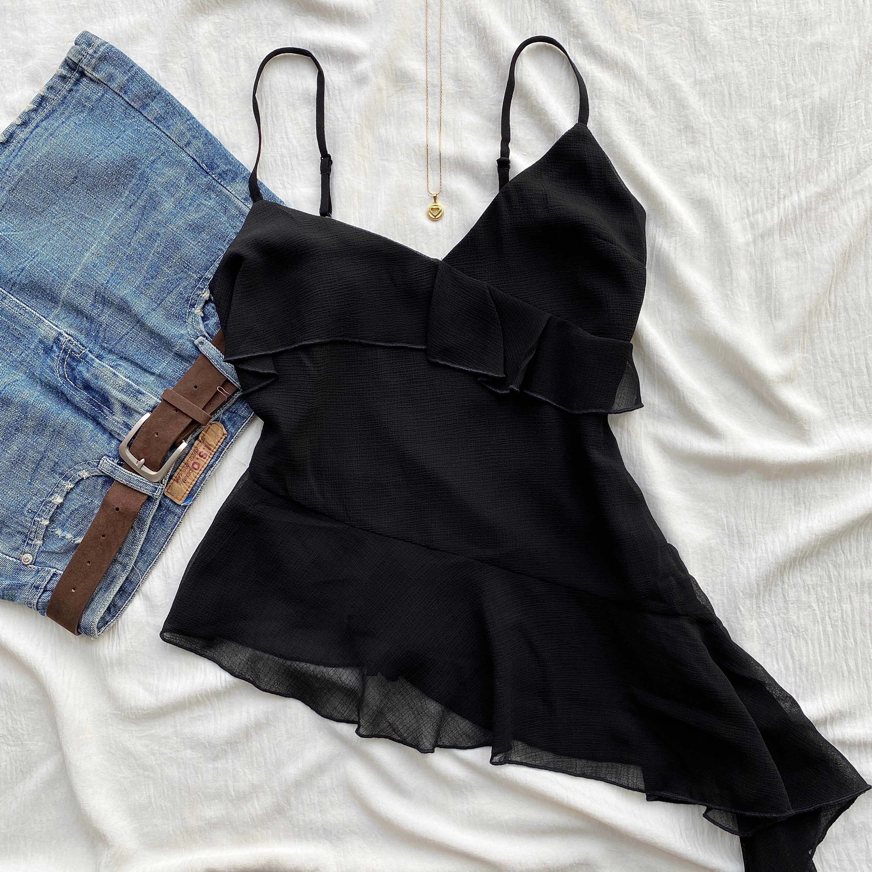 BLACK RUFFLE TOP (Bust : 32-34, Upper Waist : 24-28)