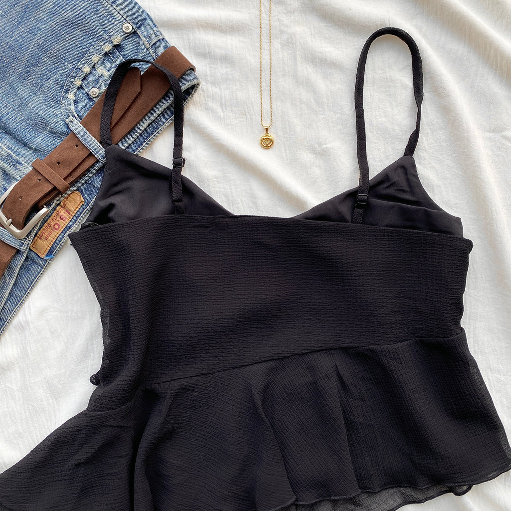 RUFFLE TOP IN BLACK (Sizes available)