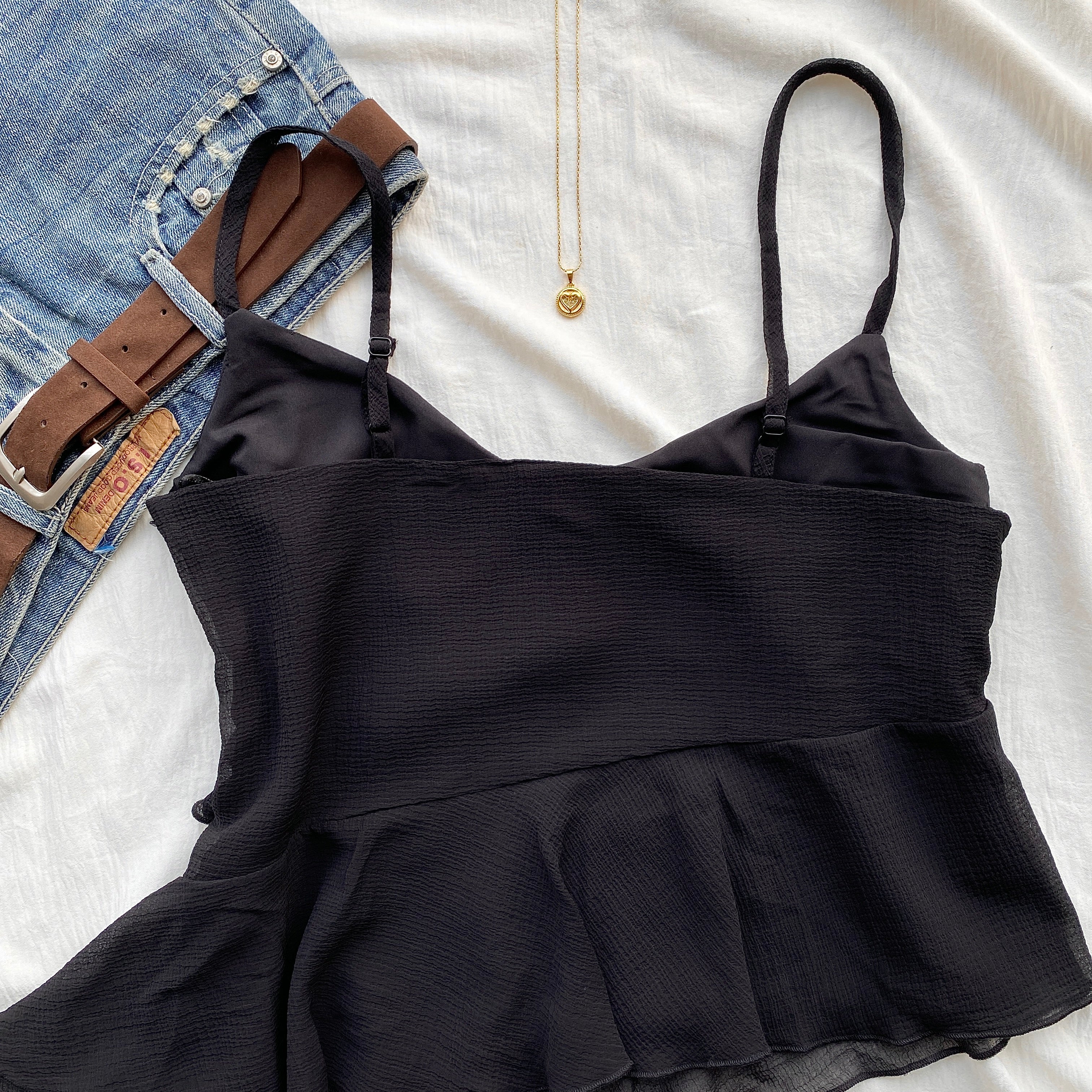 RUFFLE TOP IN BLACK (Sizes available)