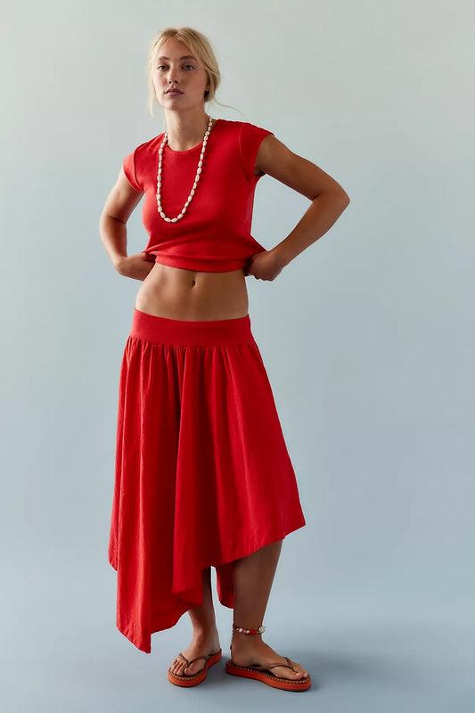 RED ASYMMETRIC SKIRT FROM FREE PEOPLE (Waist : 24-28)