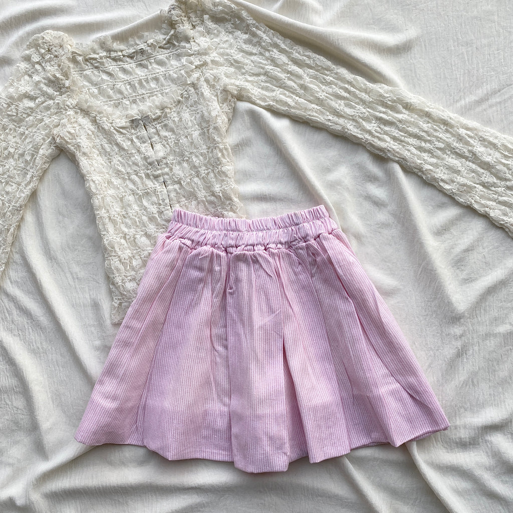 PINSTRIPE BUBBLE SKIRT IN PINK (Waist : 22-26)