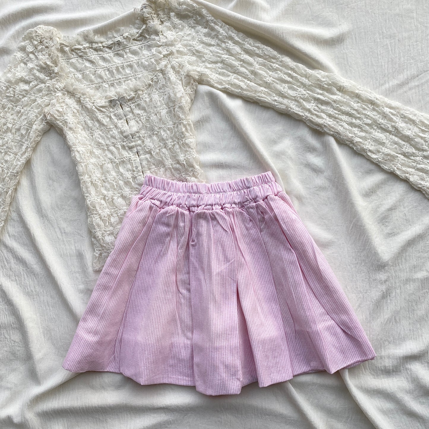 PINSTRIPE BUBBLE SKIRT IN PINK (Waist : 22-26)