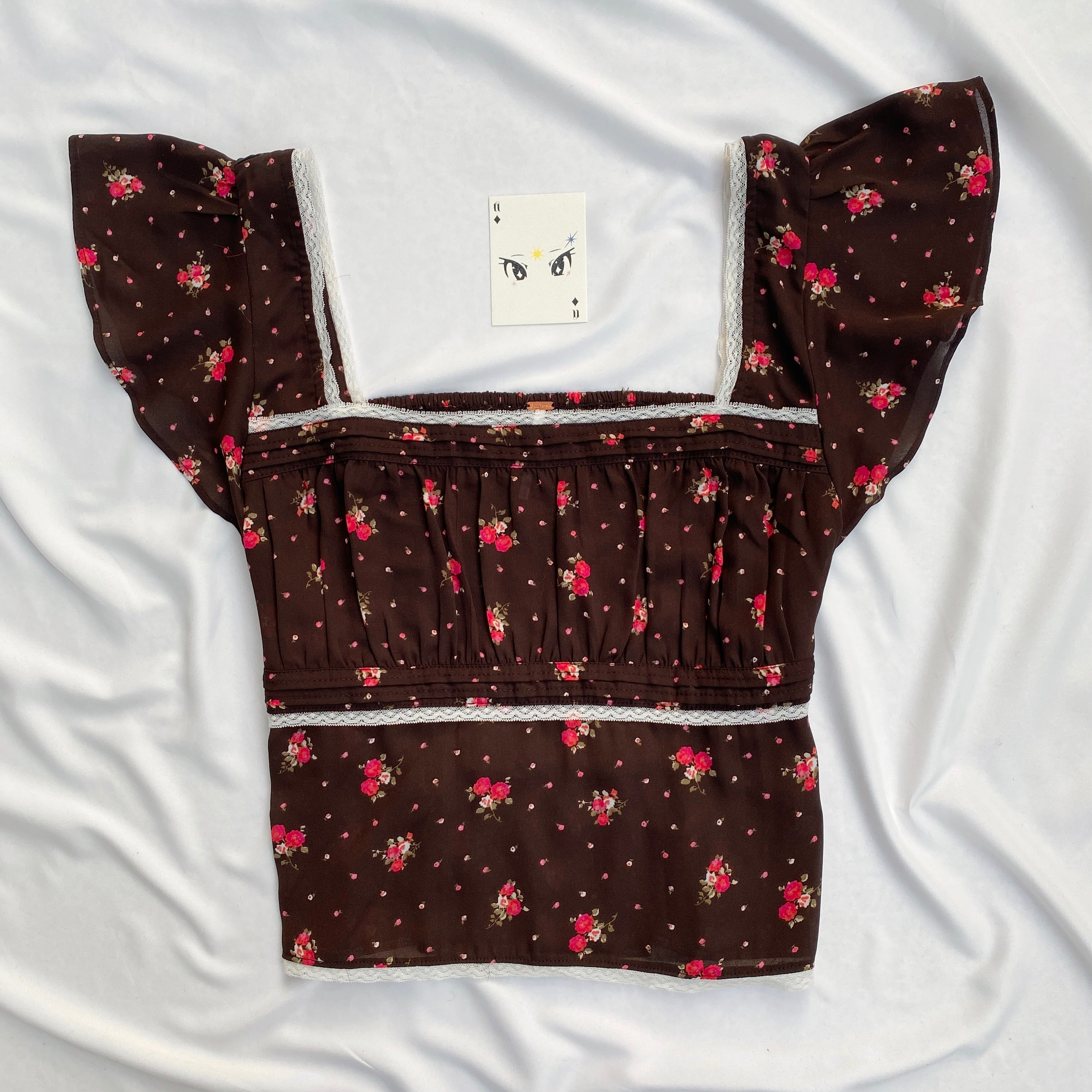 BROWN FLORAL TOP FROM FREE PEOPLE (Bust : 36-38, Upper Waist : 30-34)
