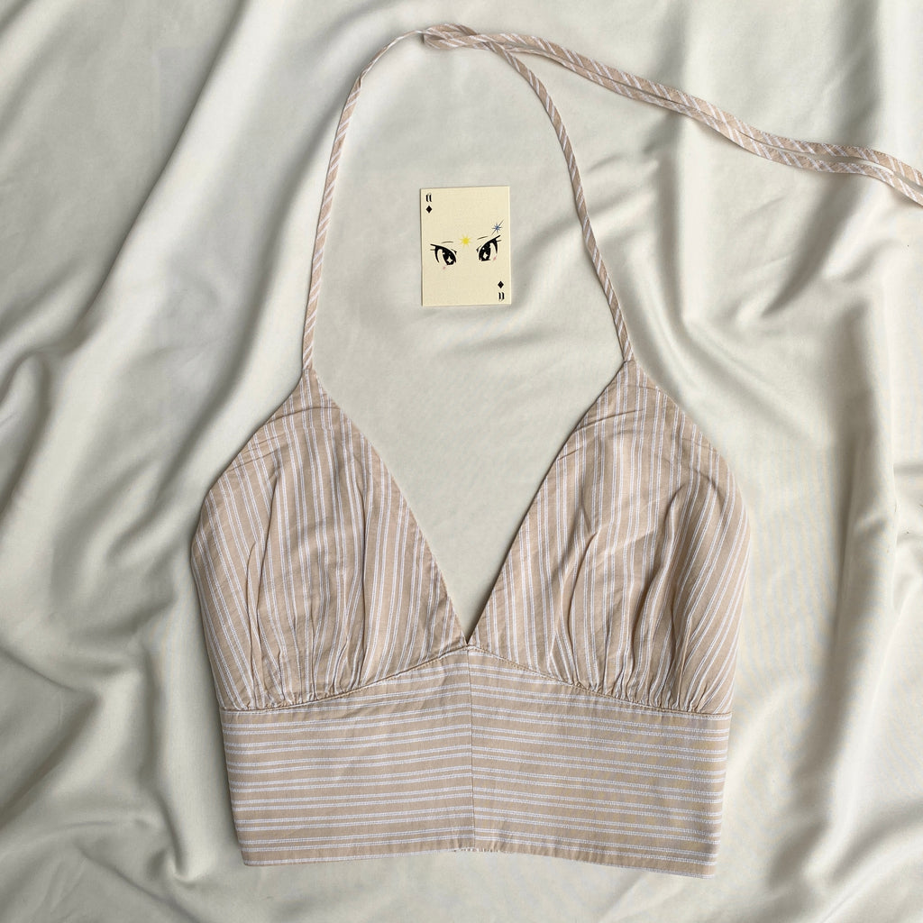PINSTRIPE COTTON HALTER TOP (Bust : 36-38, Upper Waist : 32-34)