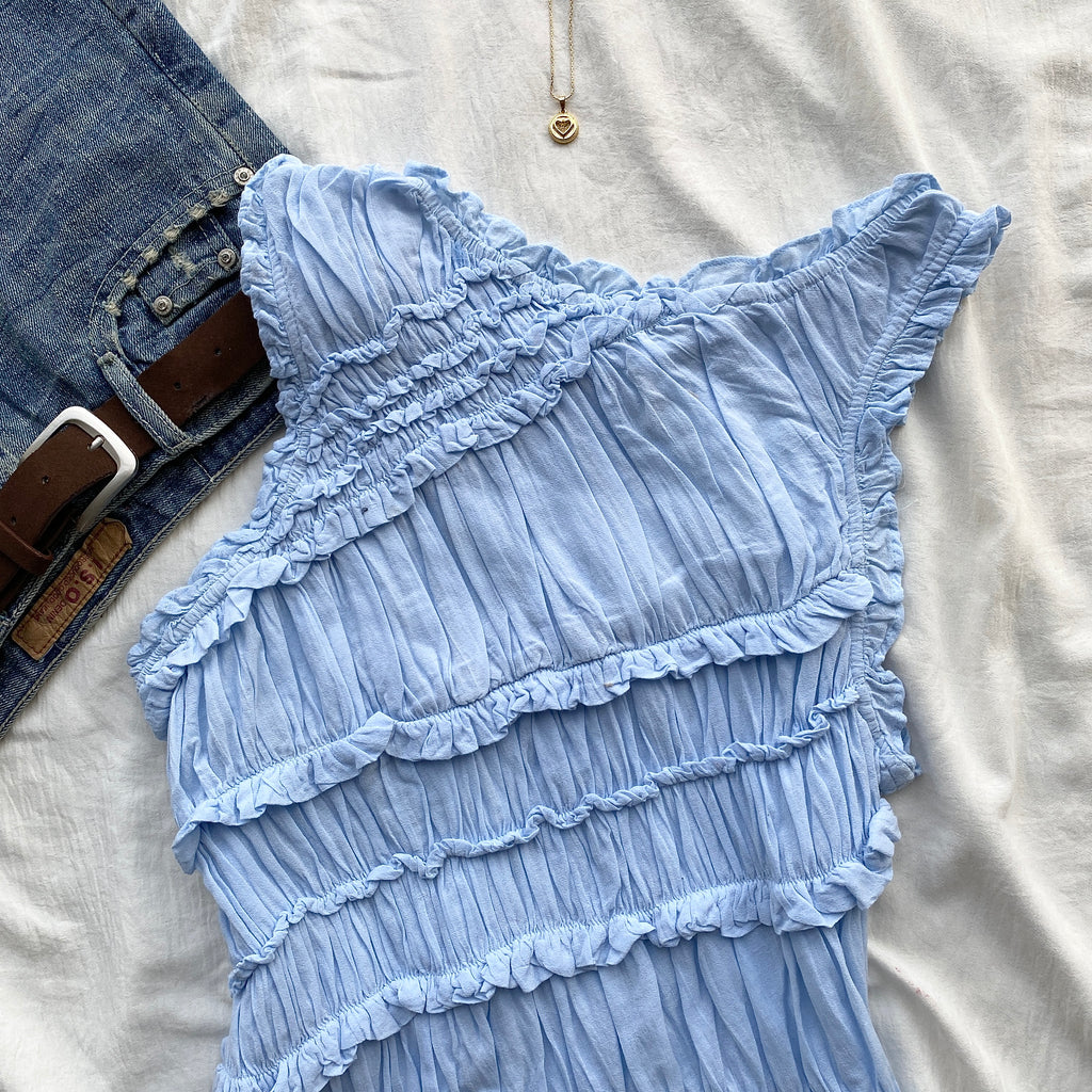 ASYMMETRIC TOP IN POWDER BLUE FROM FREE PEOPLE (Bust : 34-38, Upper Waist : 30-36)