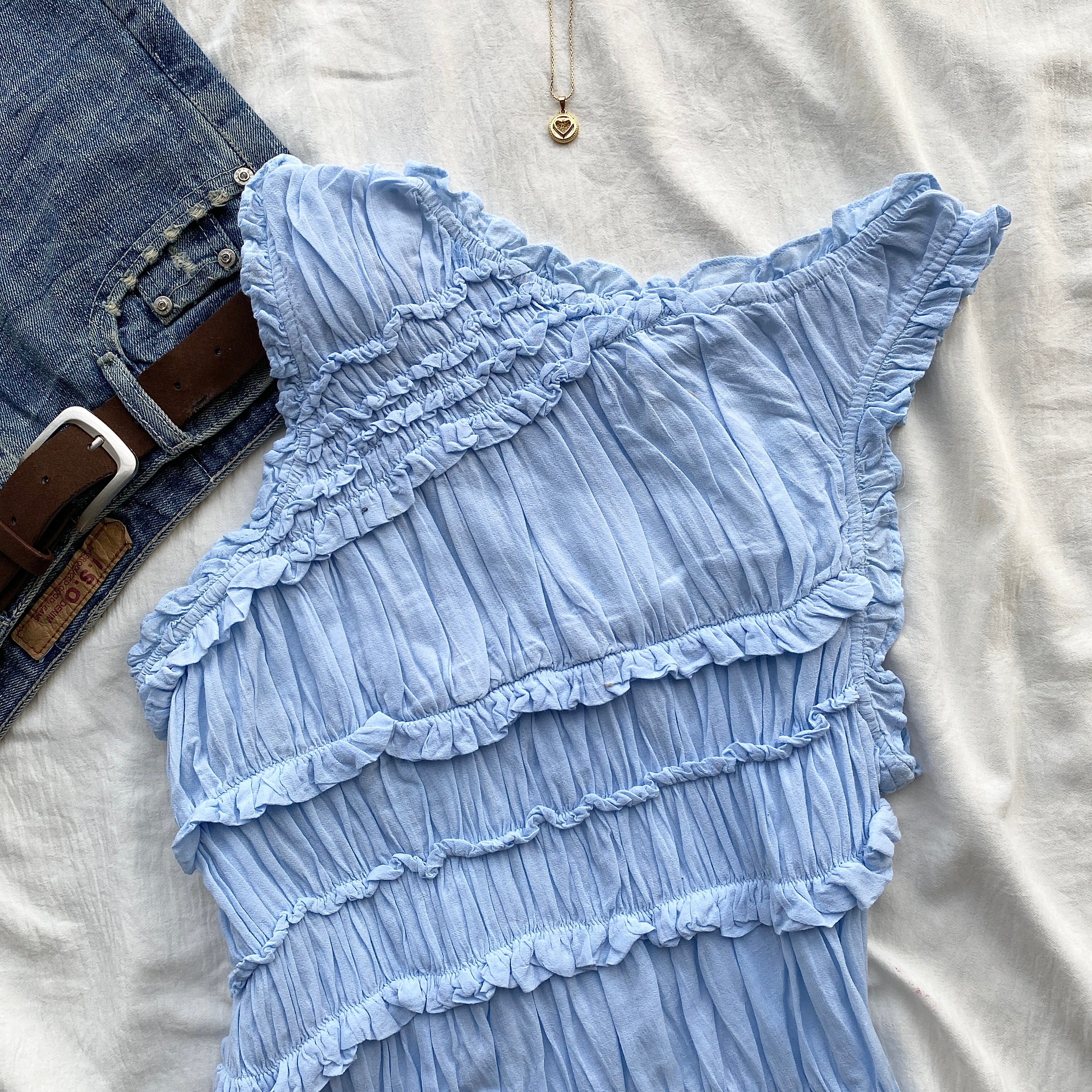 ASYMMETRIC TOP IN POWDER BLUE FROM FREE PEOPLE (Bust : 34-38, Upper Waist : 30-36)