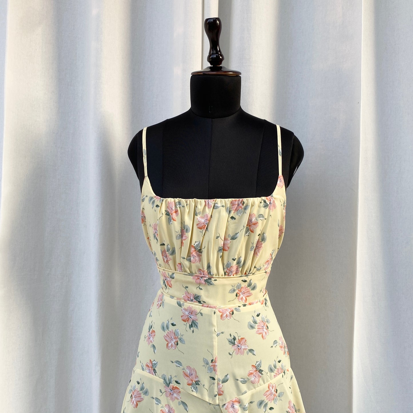 YELLOW FLORAL DRESS (Bust : 30-34, Upper Waist : 26-32)