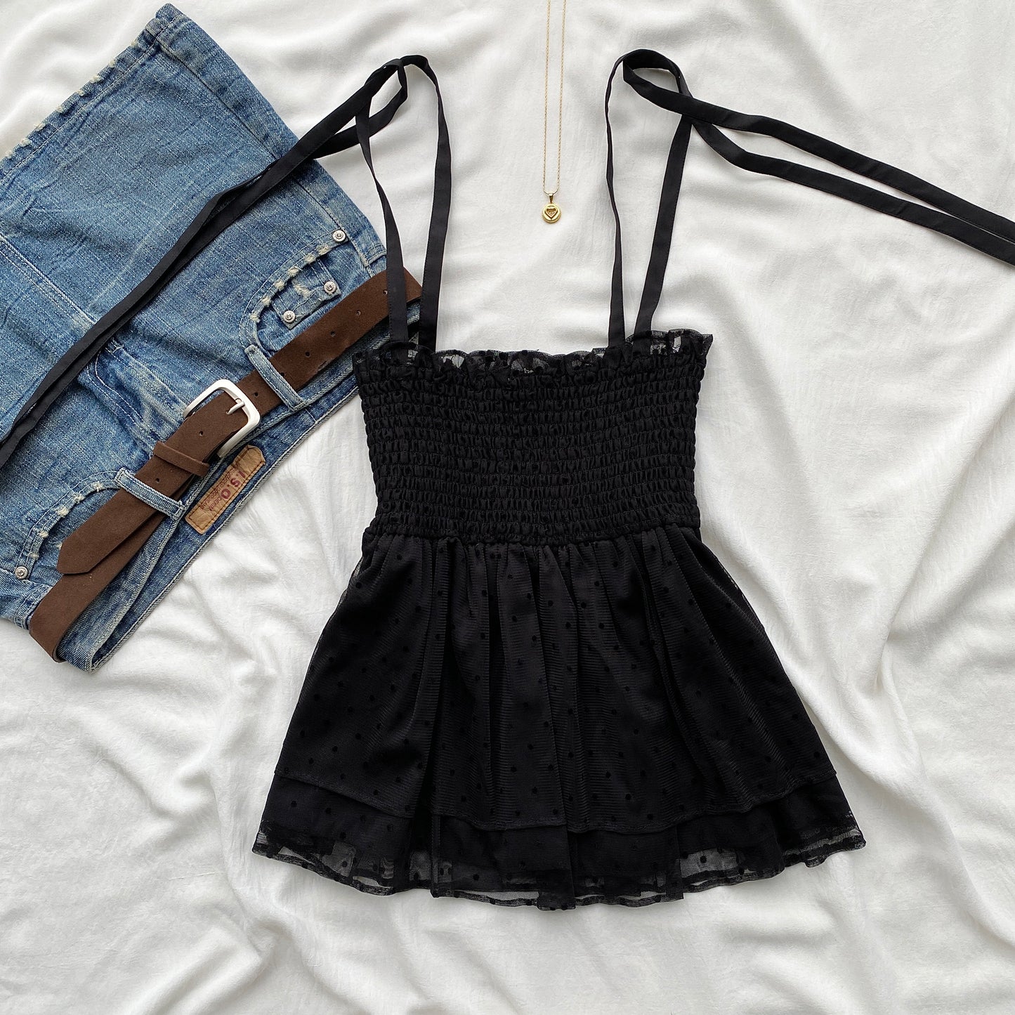 BLACK TIE UP BABYDOLL TOP (Sizes available)