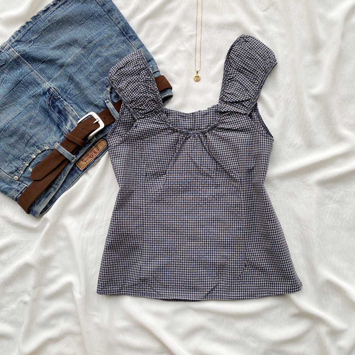 DOLLY PLAID TOP IN BLUE (Bust : 32-34, Upper Waist : 28-32)