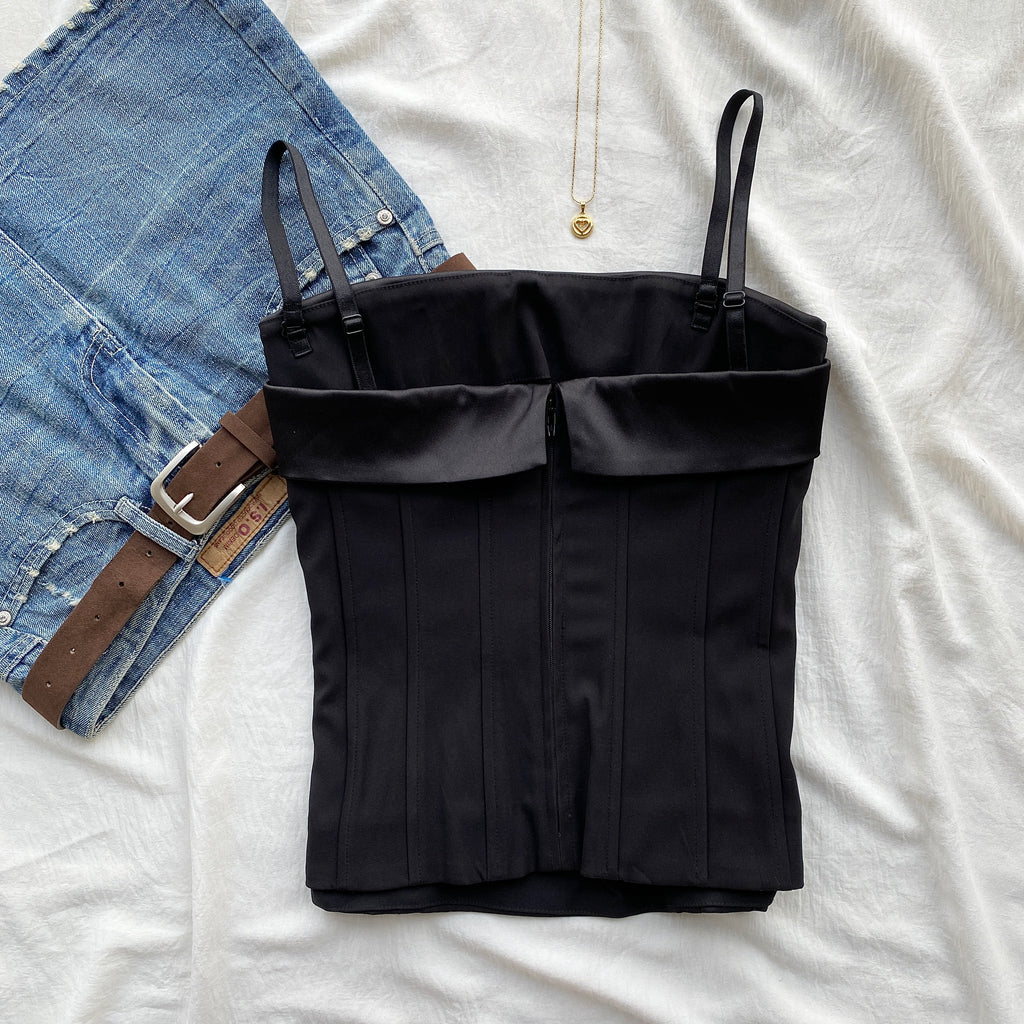 BLACK FOLD-OVER CORSET (Bust : 34-36, Upper Waist : 30-32)