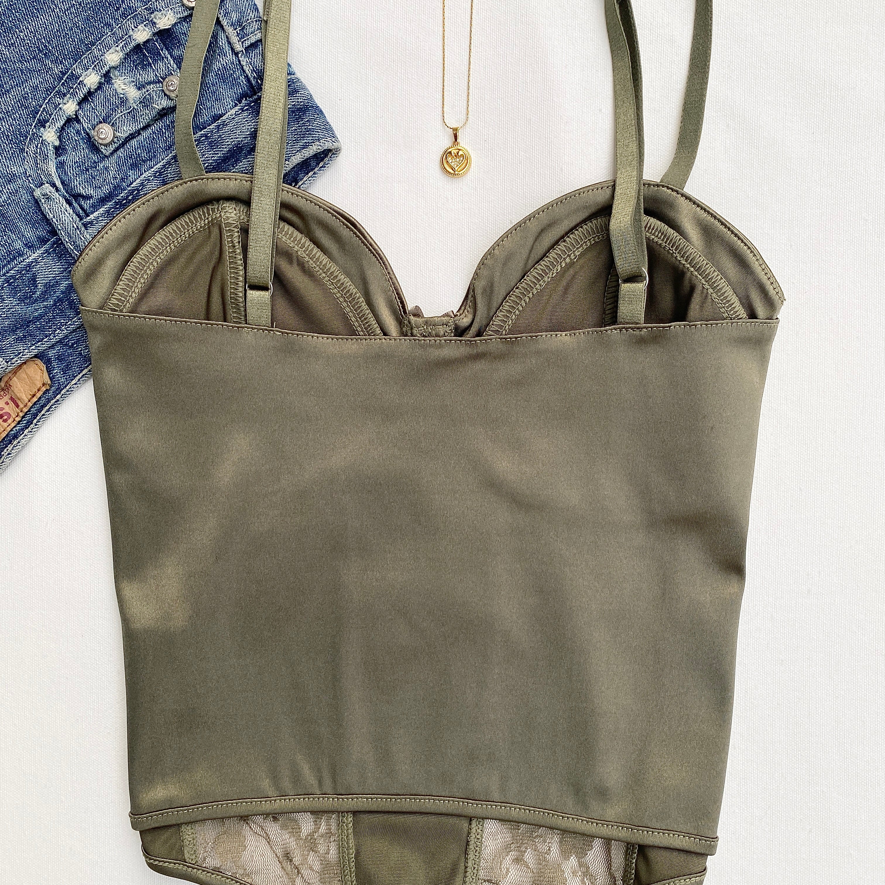 GREEN LACE AND SATIN CORSET FROM HM (Bust : 30-34, Upper Waist : 26-32)