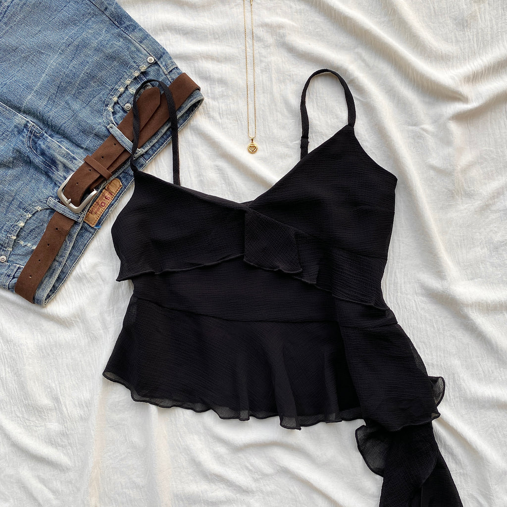 RUFFLE TOP IN BLACK (Sizes available)