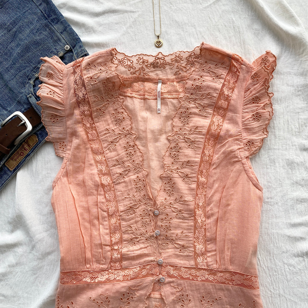 LACE TOP IN PEACH FROM FREE PEOPLE (Two sizes)