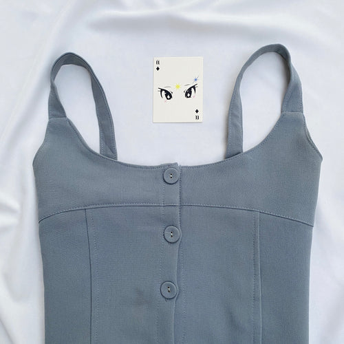 BLUE BUTTON DOWN TOP (Bust : 34-36, Upper Waist : 30-34)