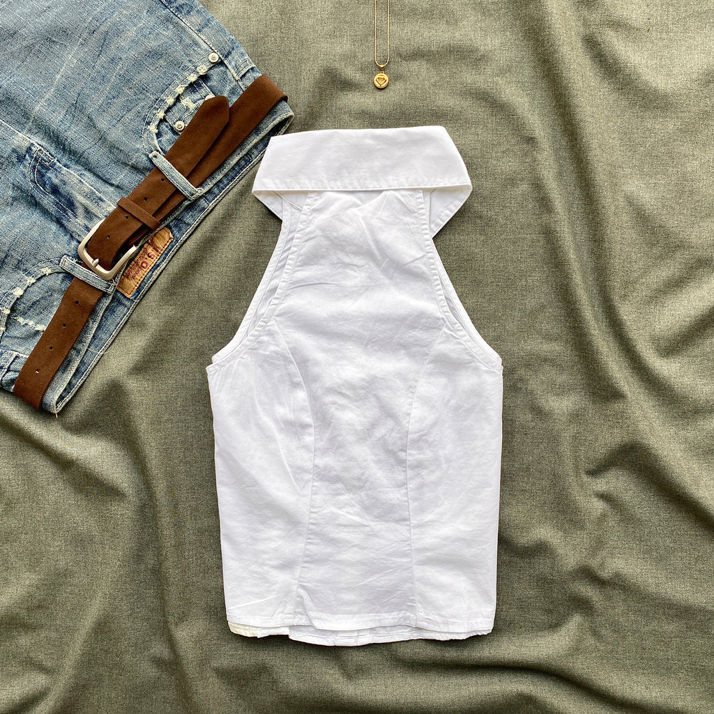 WHITE TOP WITH COLLAR  (Bust : 30-32, Upper Waist : 24-26)