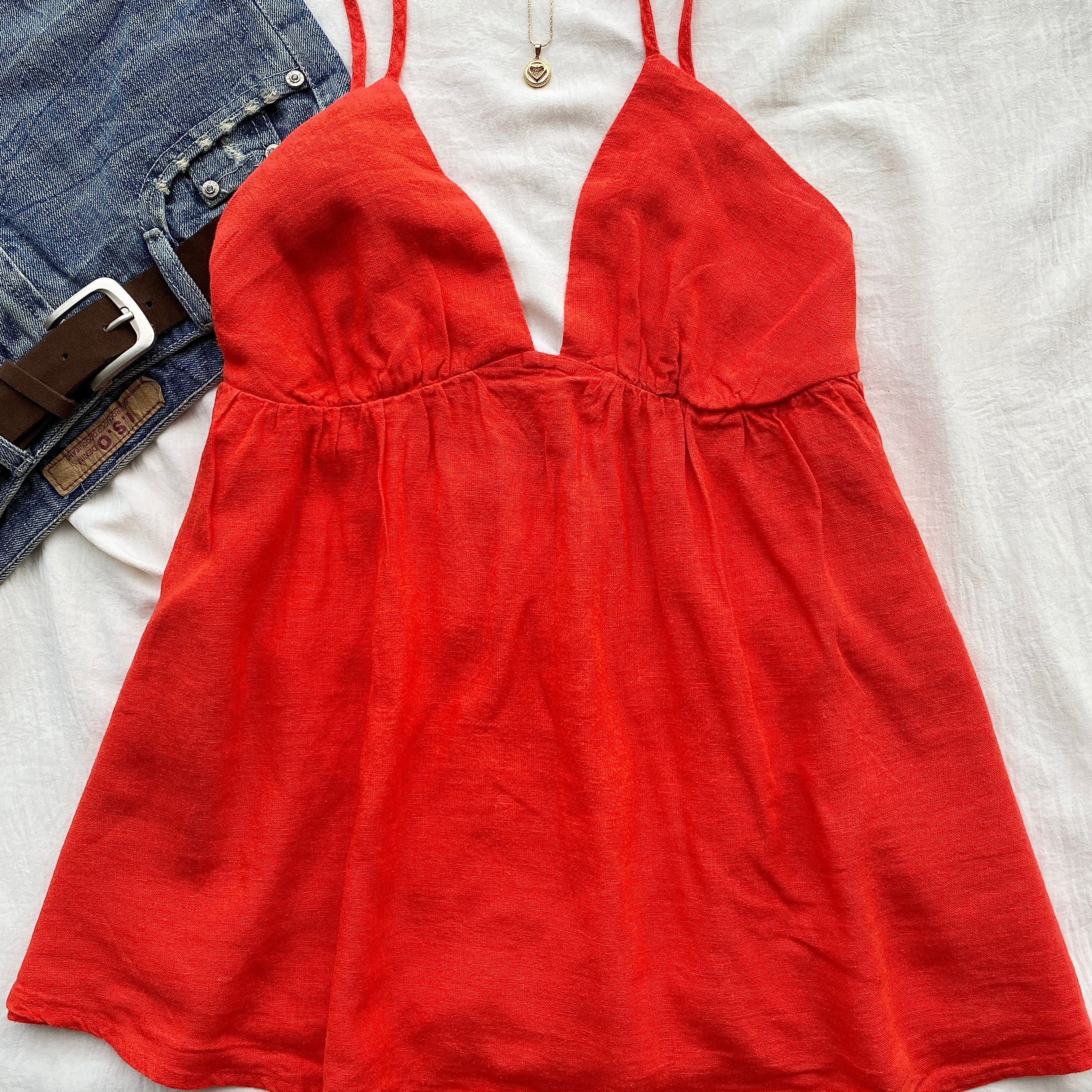 RED BABYDOLL TOP FROM FREE PEOPLE (Bust : 34-36, Upper Waist : 28-32)