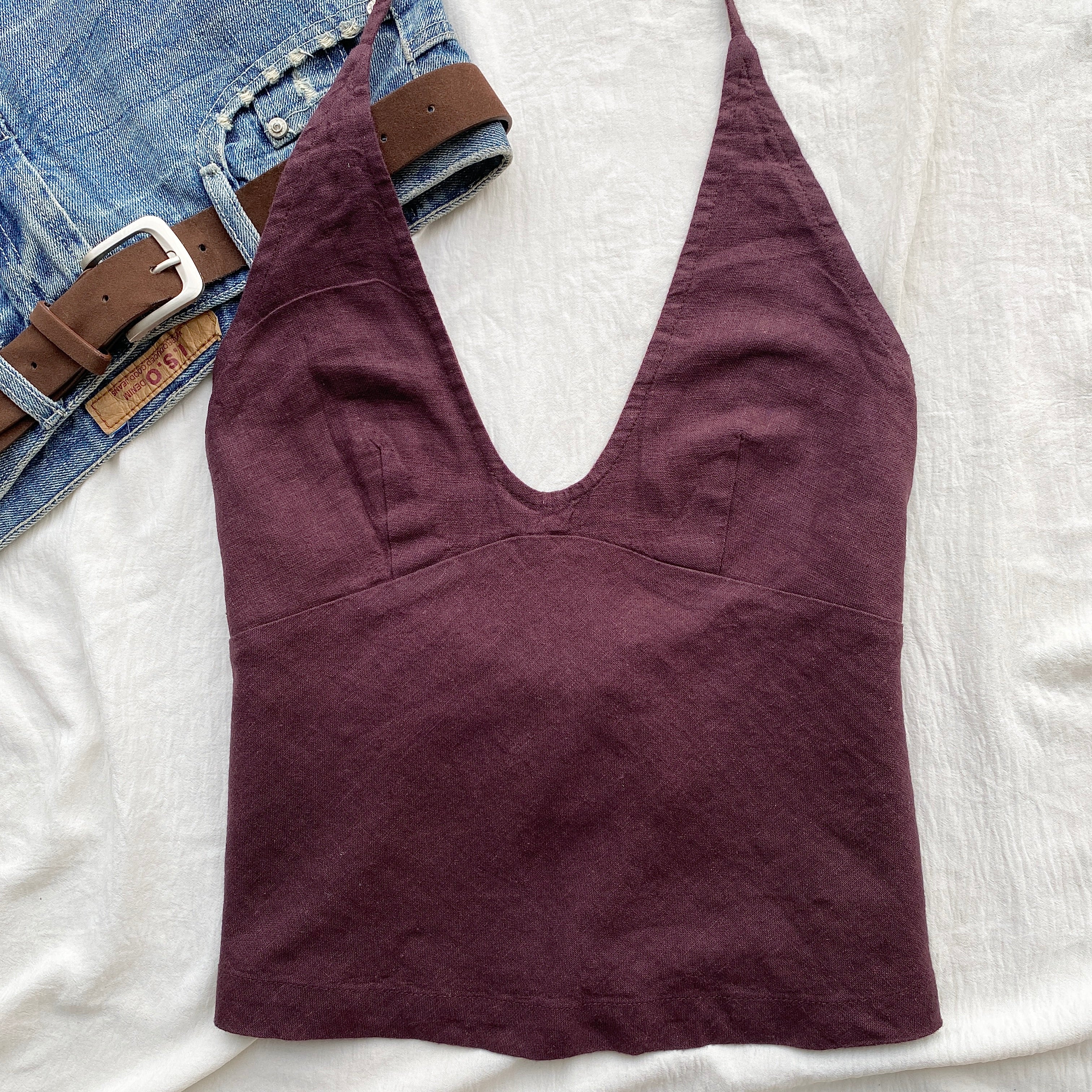LINEN SET IN FUDGE FROM FREE PEOPLE (Bust : 28-32, Upper Waist : 22-28)