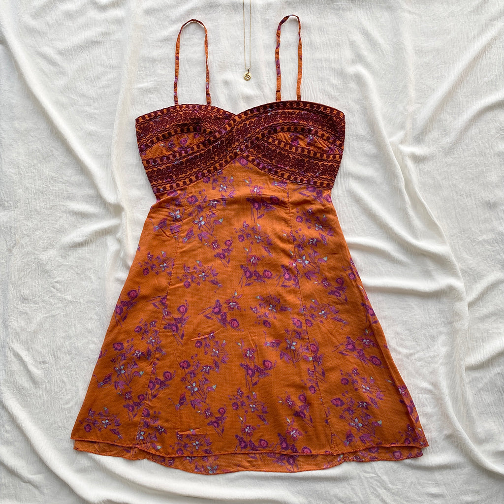 FLORAL DRESS IN RUST ORANGE FROM FREE PEOPLE (Sizes available)