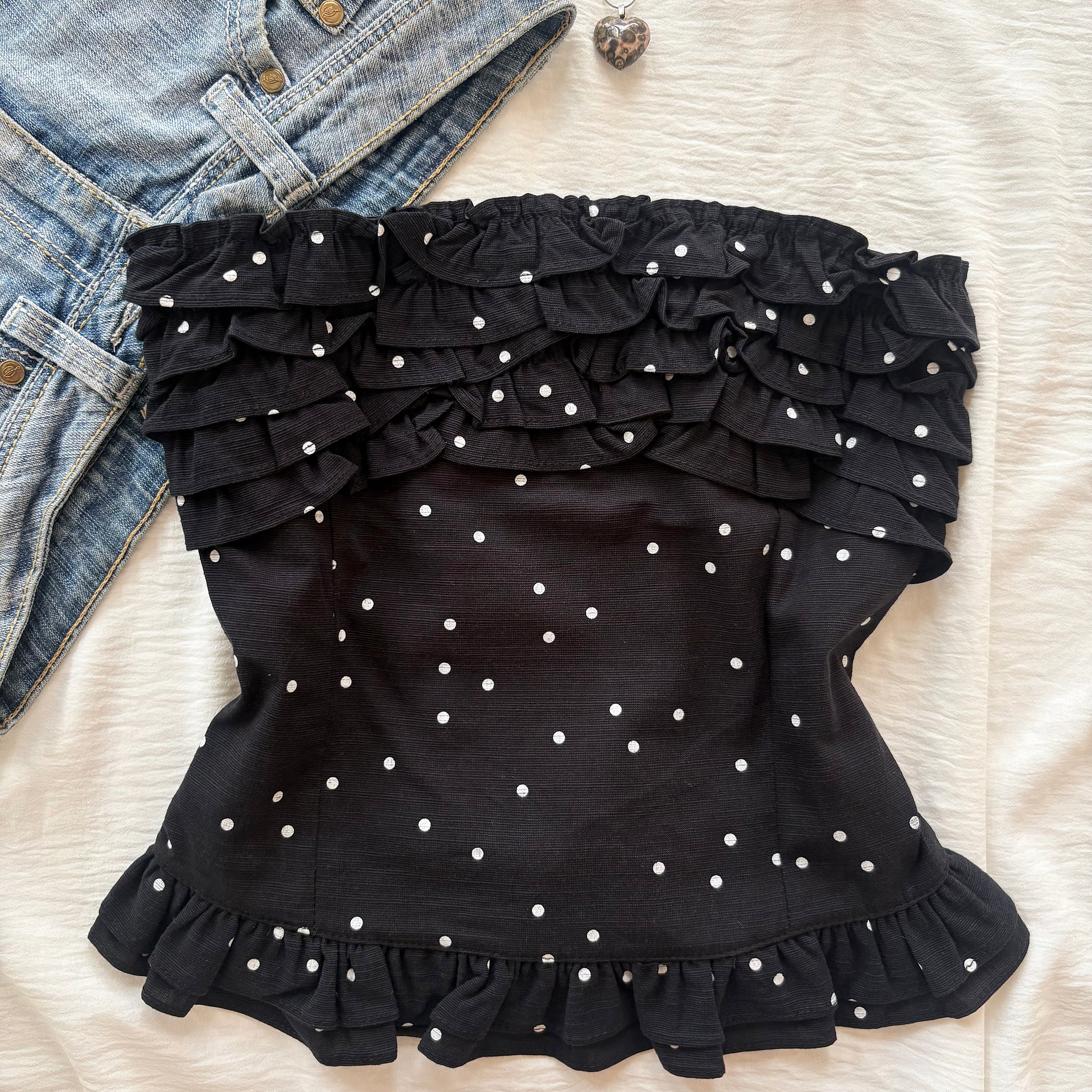 BLACK POLKA DOT TOP (Bust : 28-32, Upper Waist : 23-26)