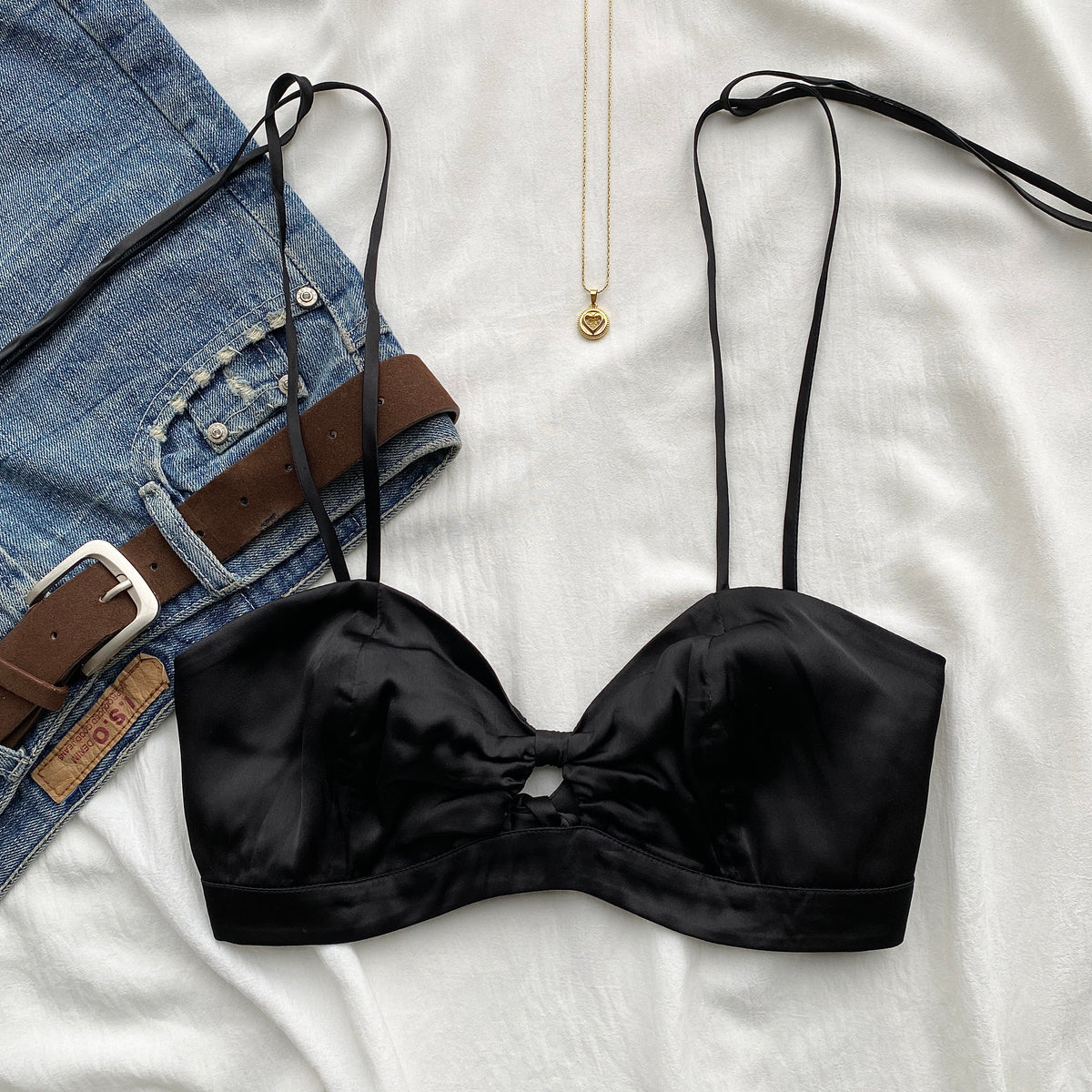 BLACK SATIN BRALETTE (Bust : 32-34)