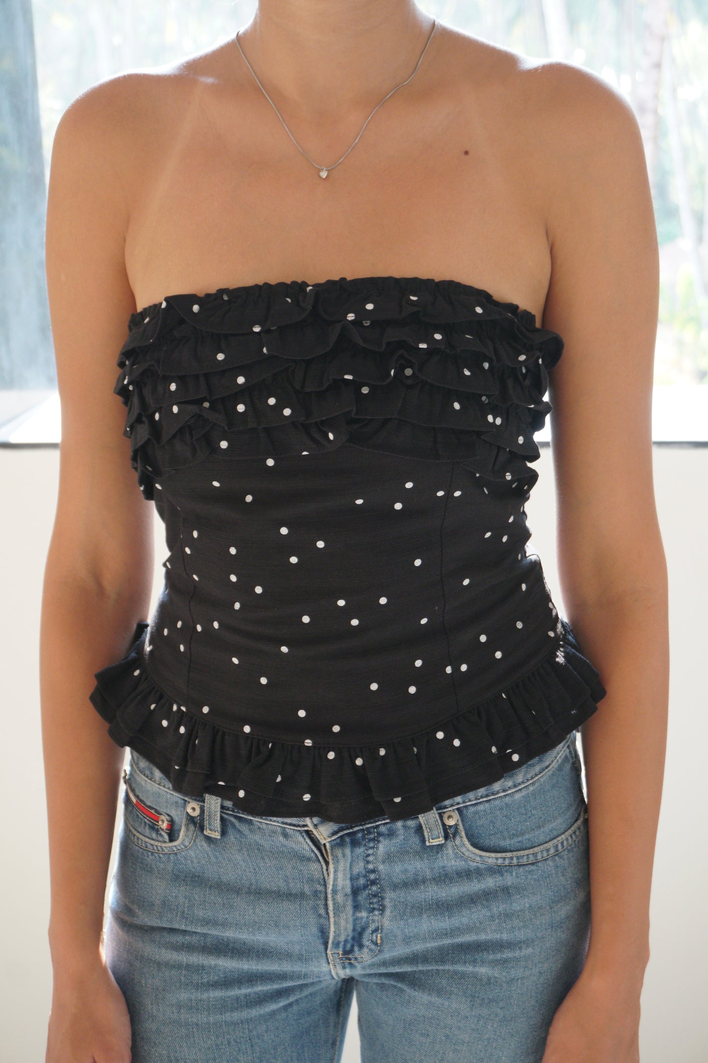 CREAM POLKA DOT TOP (Bust : 28-32, Upper Waist : 23-26)