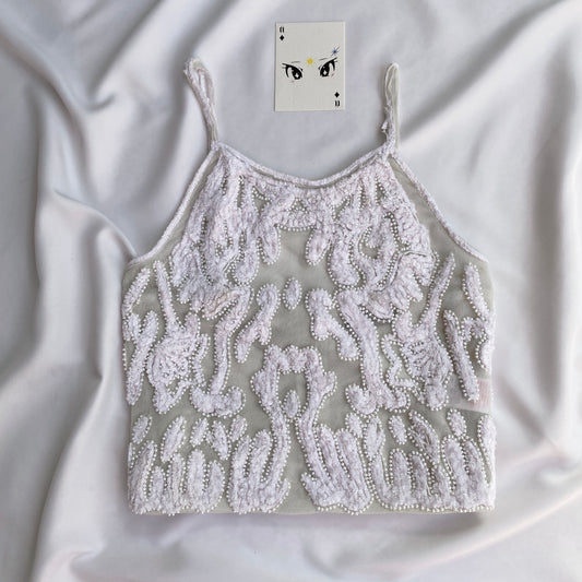 WHITE EMBELLISHED TOP FROM TOPSHOP (Bust : 34-36, Upper Waist : 28-32)