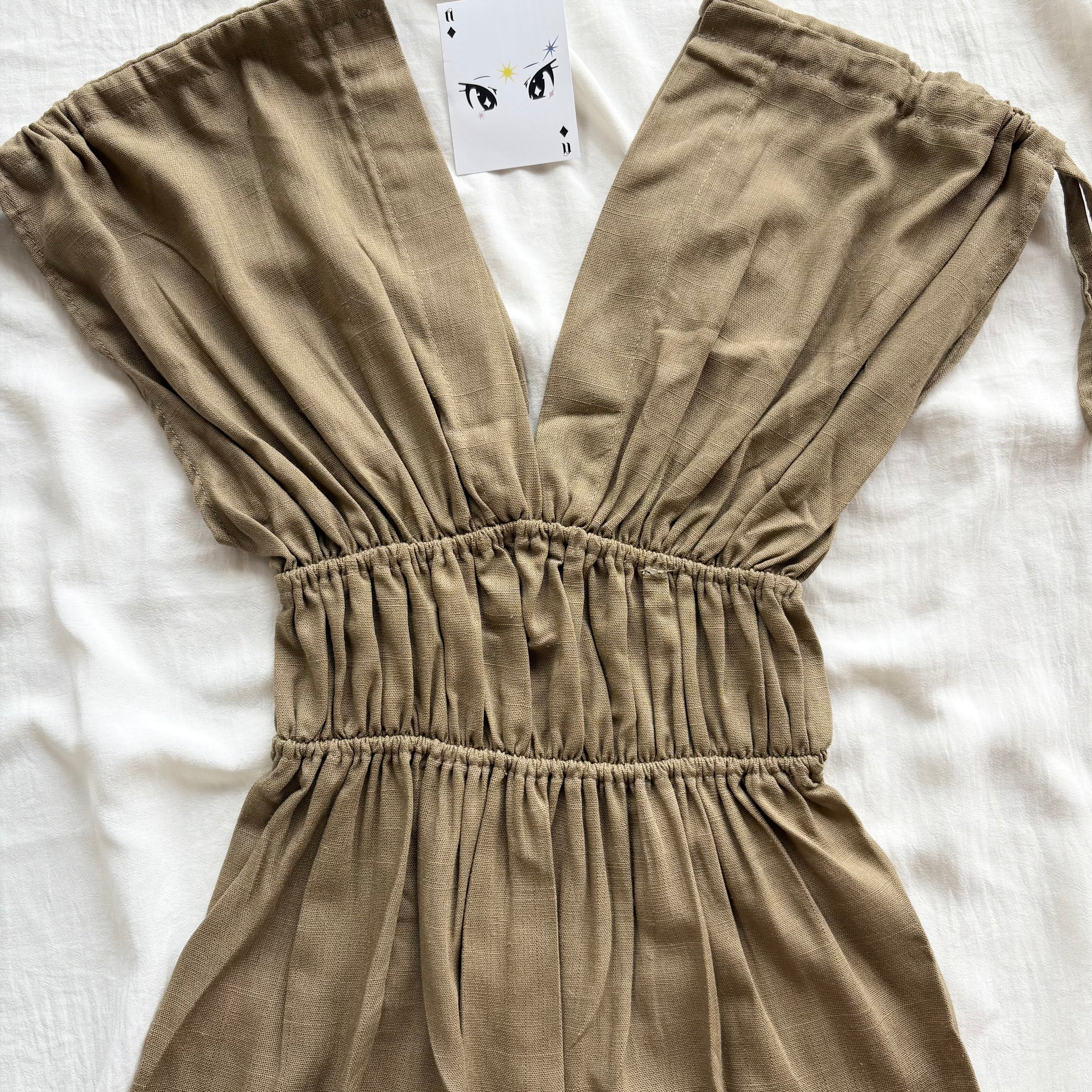 KHAKI GREEN LINEN TOP  (Bust : 30-34, Upper Waist : 24-28)