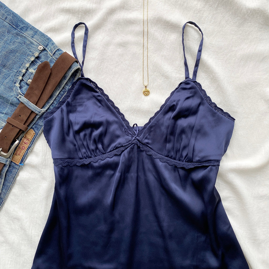 NAVY BLUE SATIN CAMI TOP (Bust : 34-36, Upper Waist : 26-34)