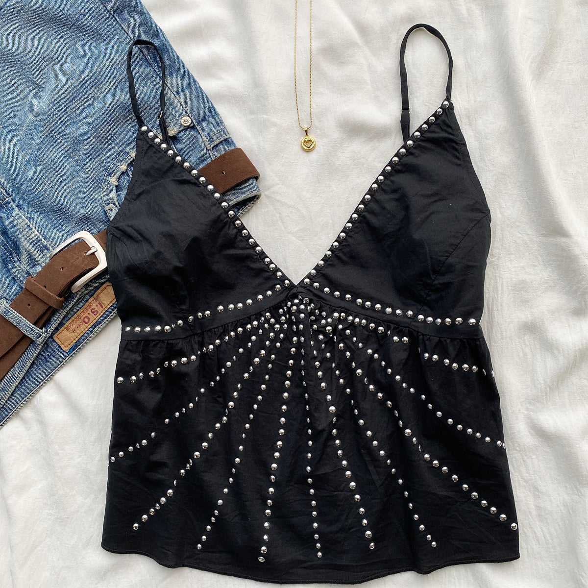 BLACK STUDDED TOP FROM URBAN OUTFITTERS (Two sizes)
