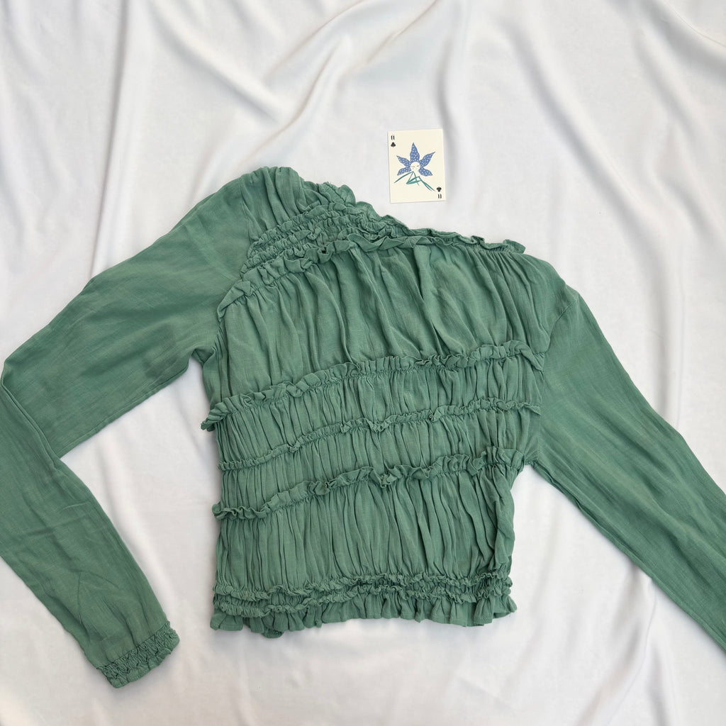 GREEN ASYMMETRIC RUFFLE TOP FROM FREE PEOPLE