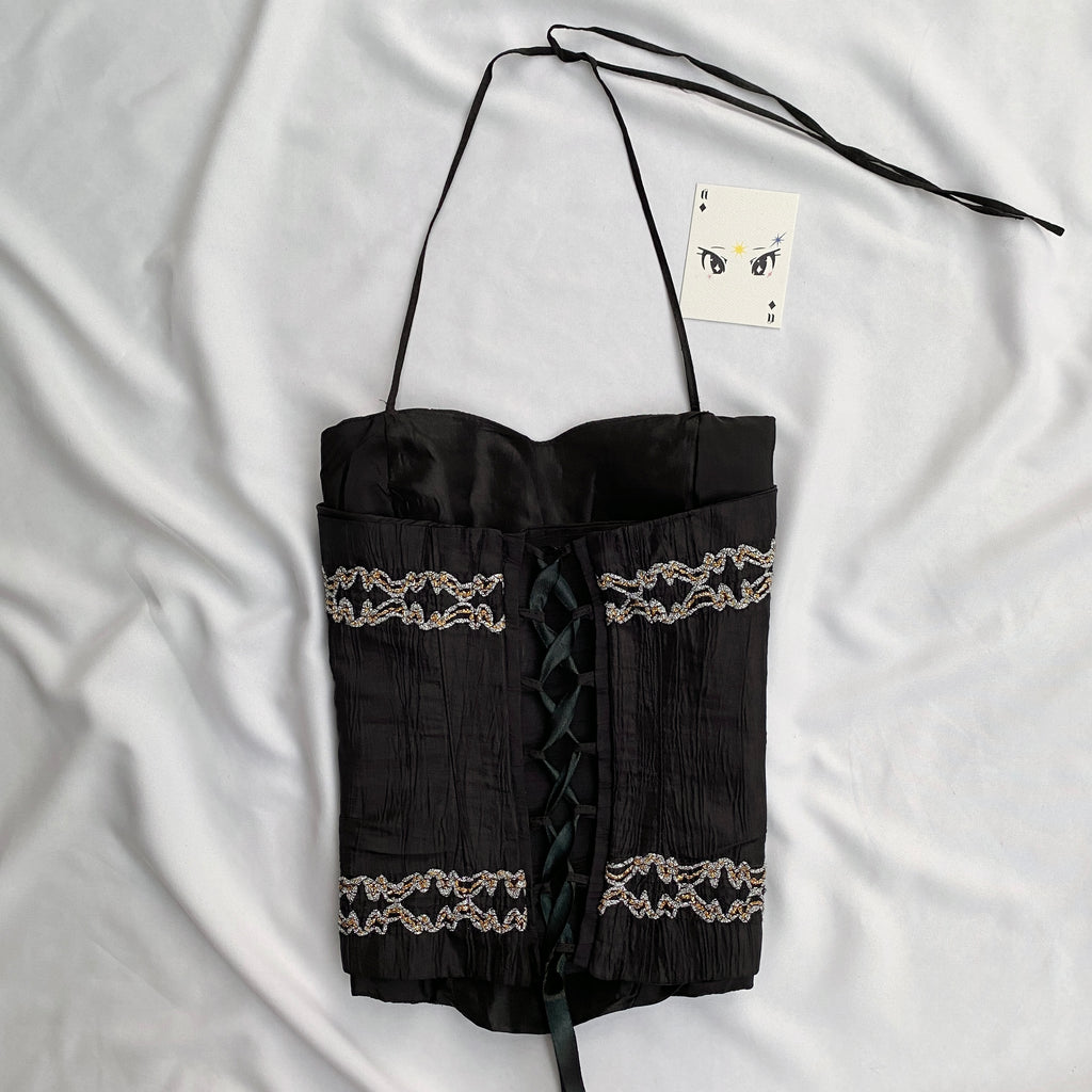 BLACK HALTER EMBELLISHED CORSET (Bust : 28-32, Upper Waist : 24-28)