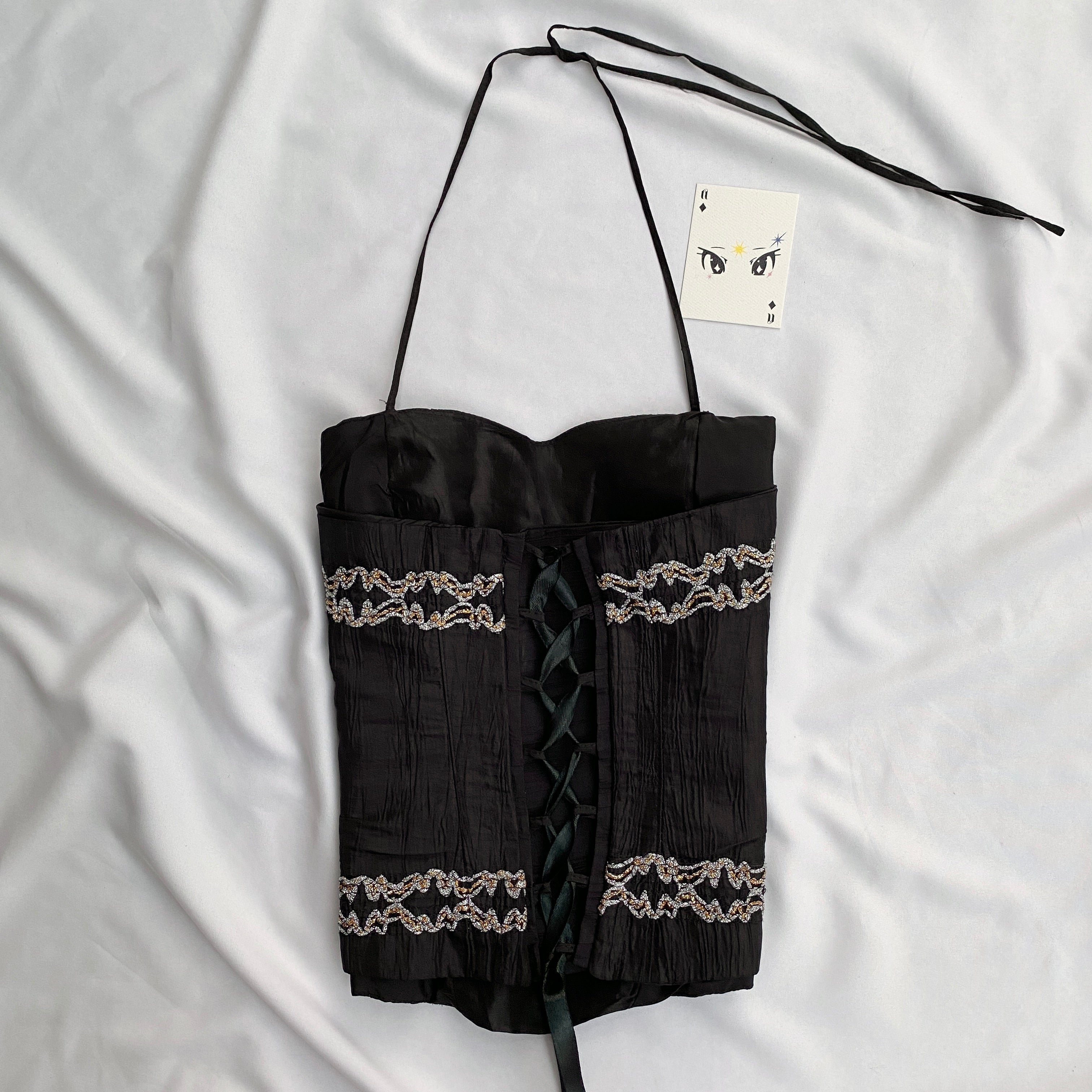 BLACK HALTER EMBELLISHED CORSET (Bust : 28-32, Upper Waist : 24-28)