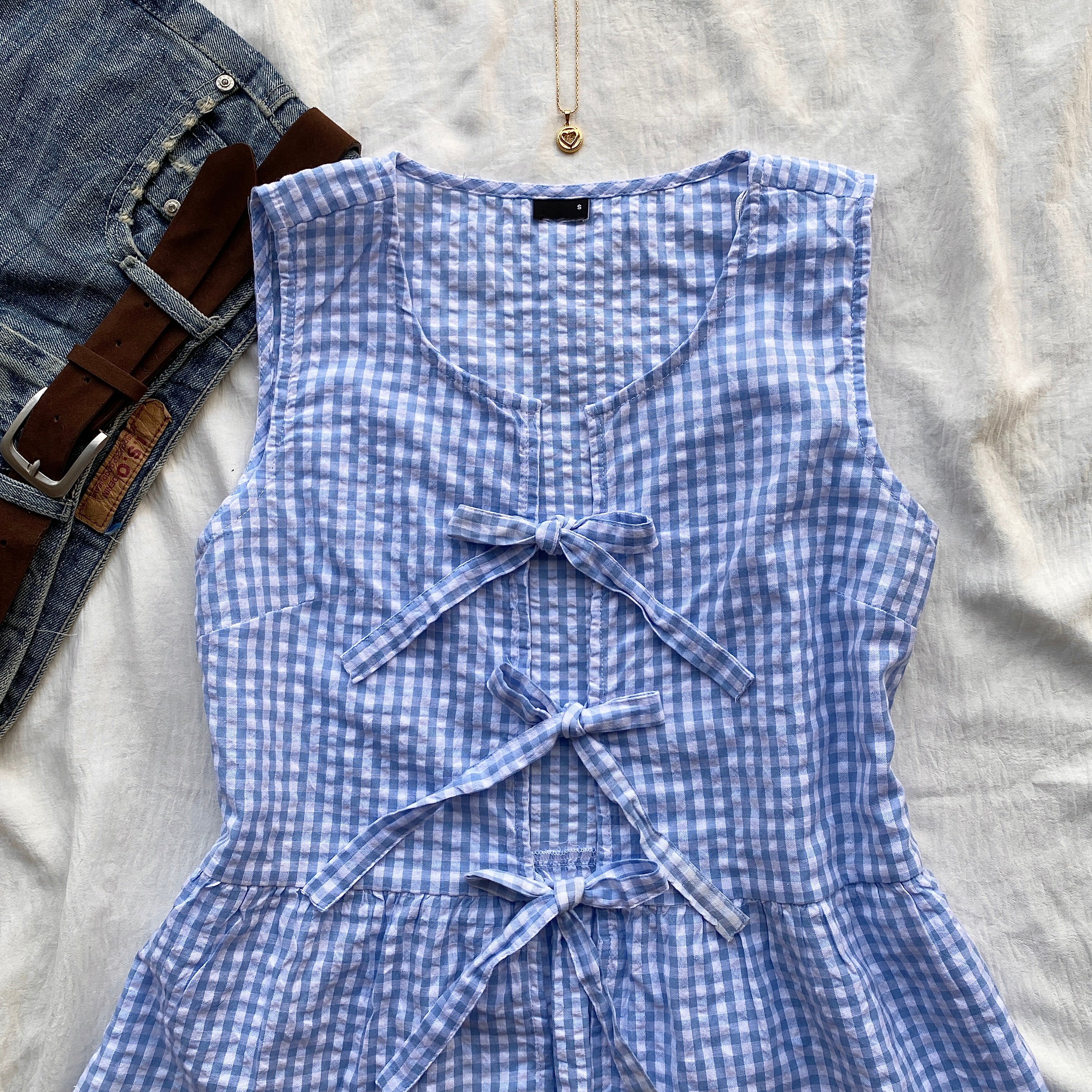 GHINGHAM TOP IN BLUE (Bust : 30-34, Upper Waist : 26-32)