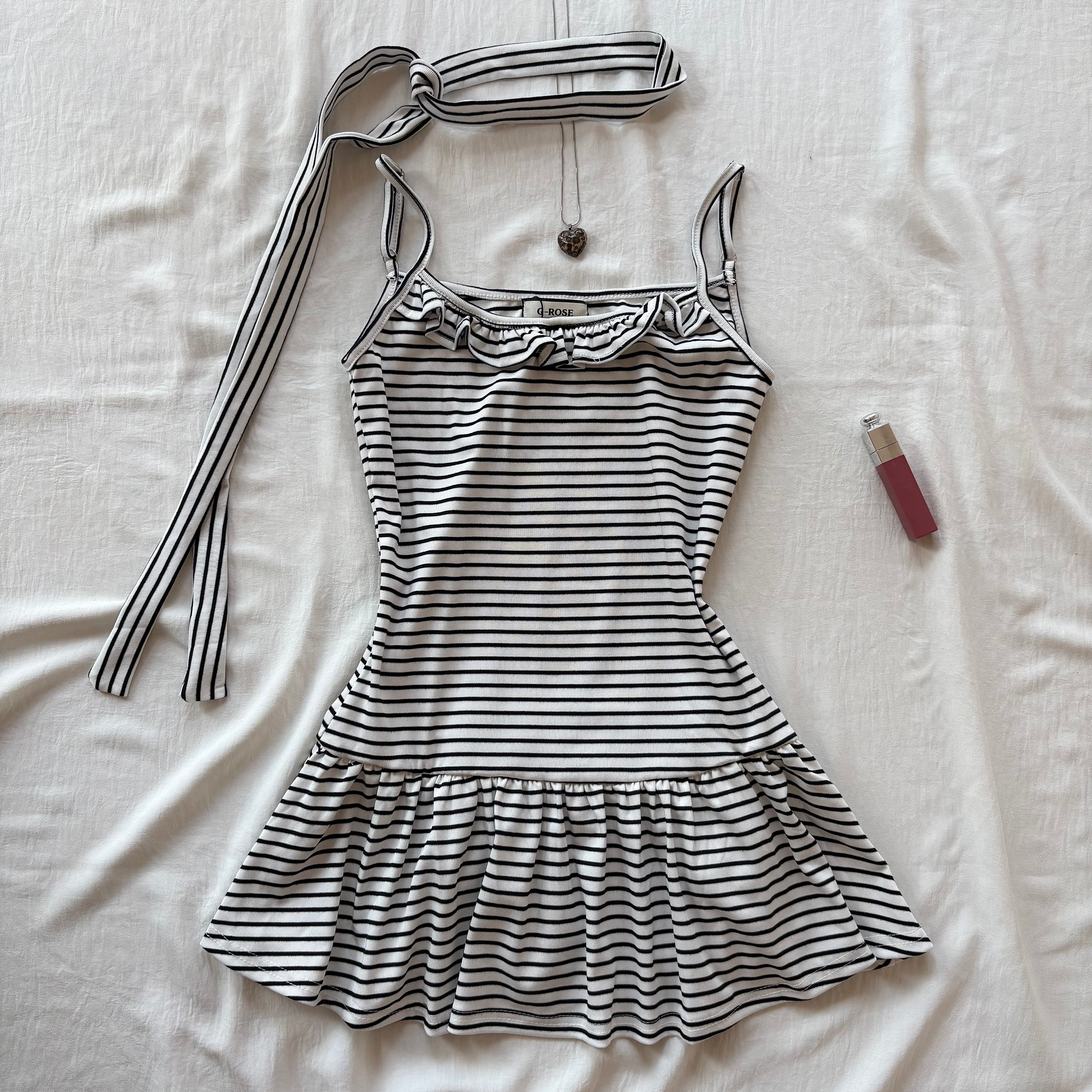 STRIPED DRESS WITH SCARF (Bust : 30-34, Upper Waist : 24-28)