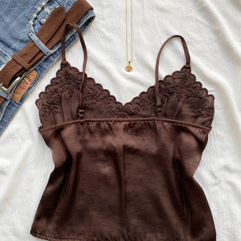 BROWN SATIN CAMI TOP (Bust : 34-36, Upper Waist : 28-34)