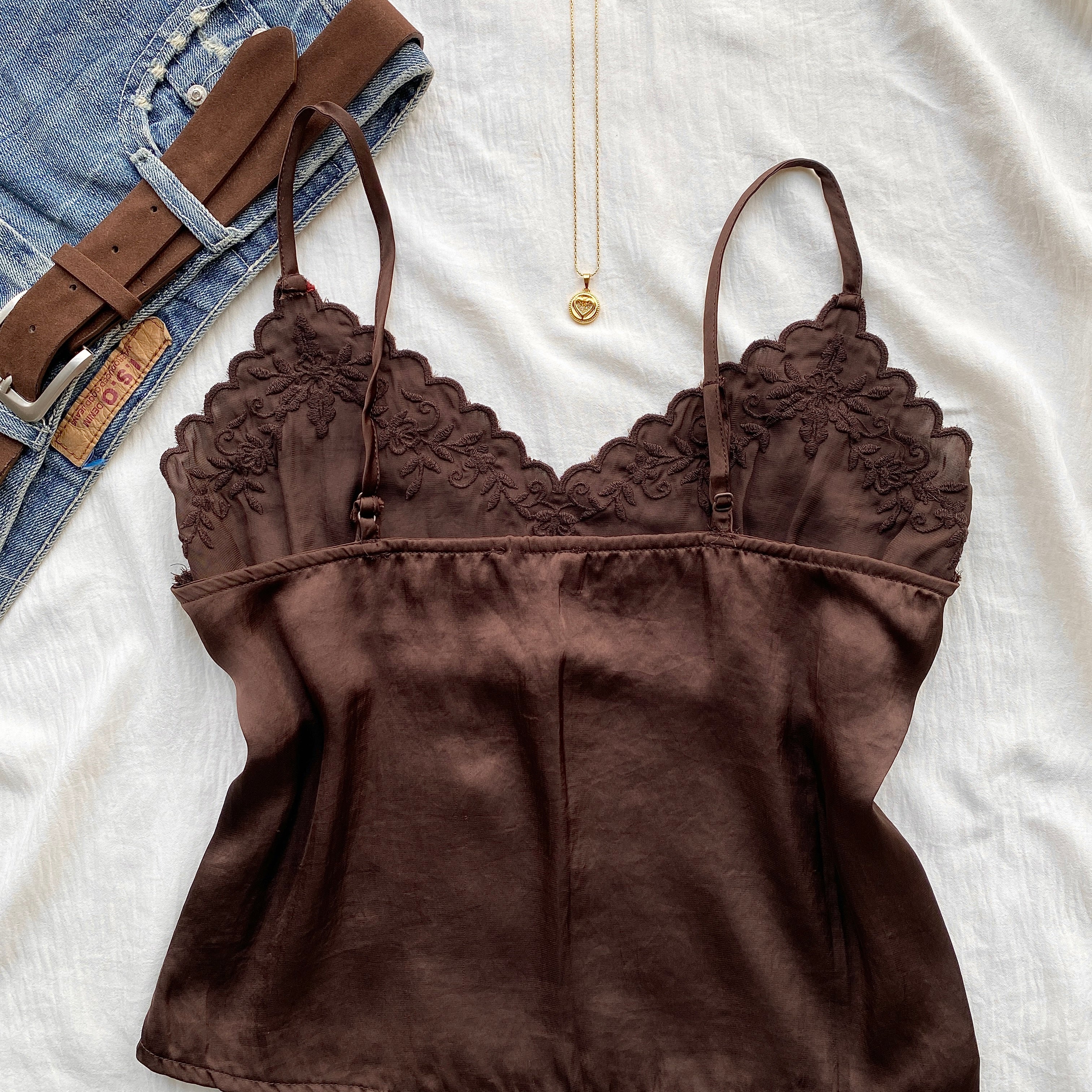 BROWN SATIN CAMI TOP (Bust : 34-36, Upper Waist : 28-34)
