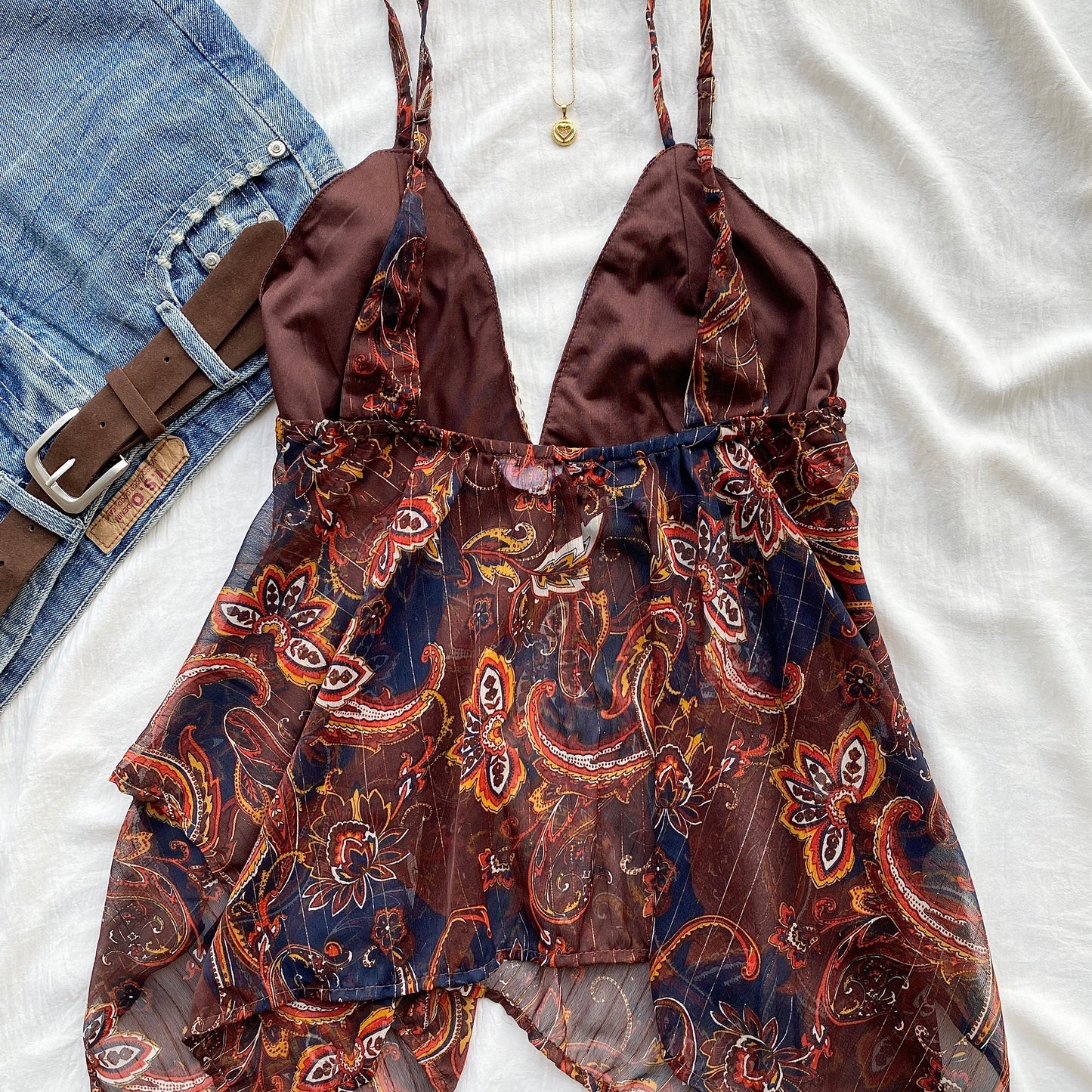 BROWN PAISLEY SEQUIN TOP (Two sizes)