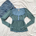 BLUE HENLEY TOP FROM URBAN OUTFITTERS (Bust : 32-34, Upper Waist : 26-34)