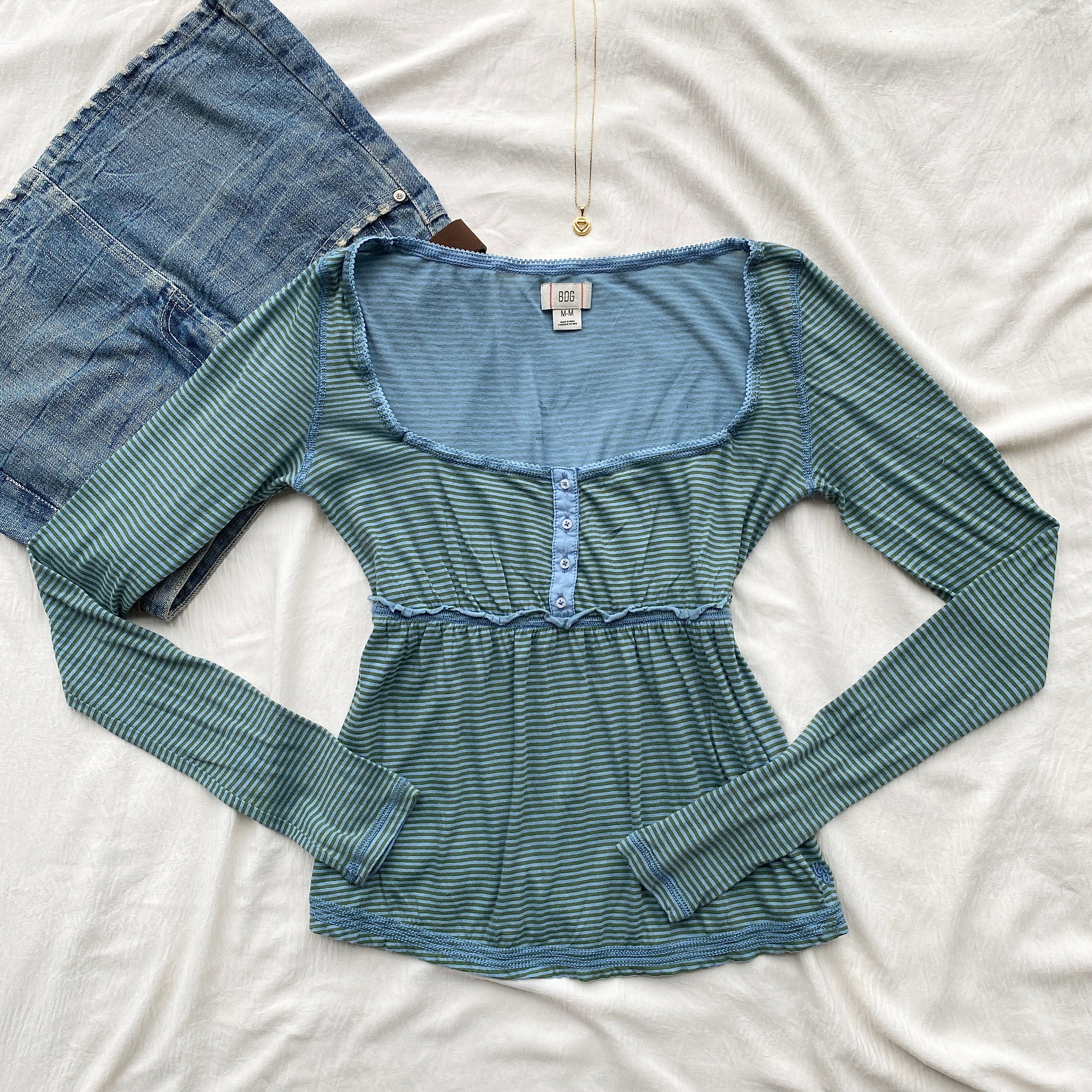 BLUE HENLEY TOP FROM URBAN OUTFITTERS (Bust : 32-34, Upper Waist : 26-34)