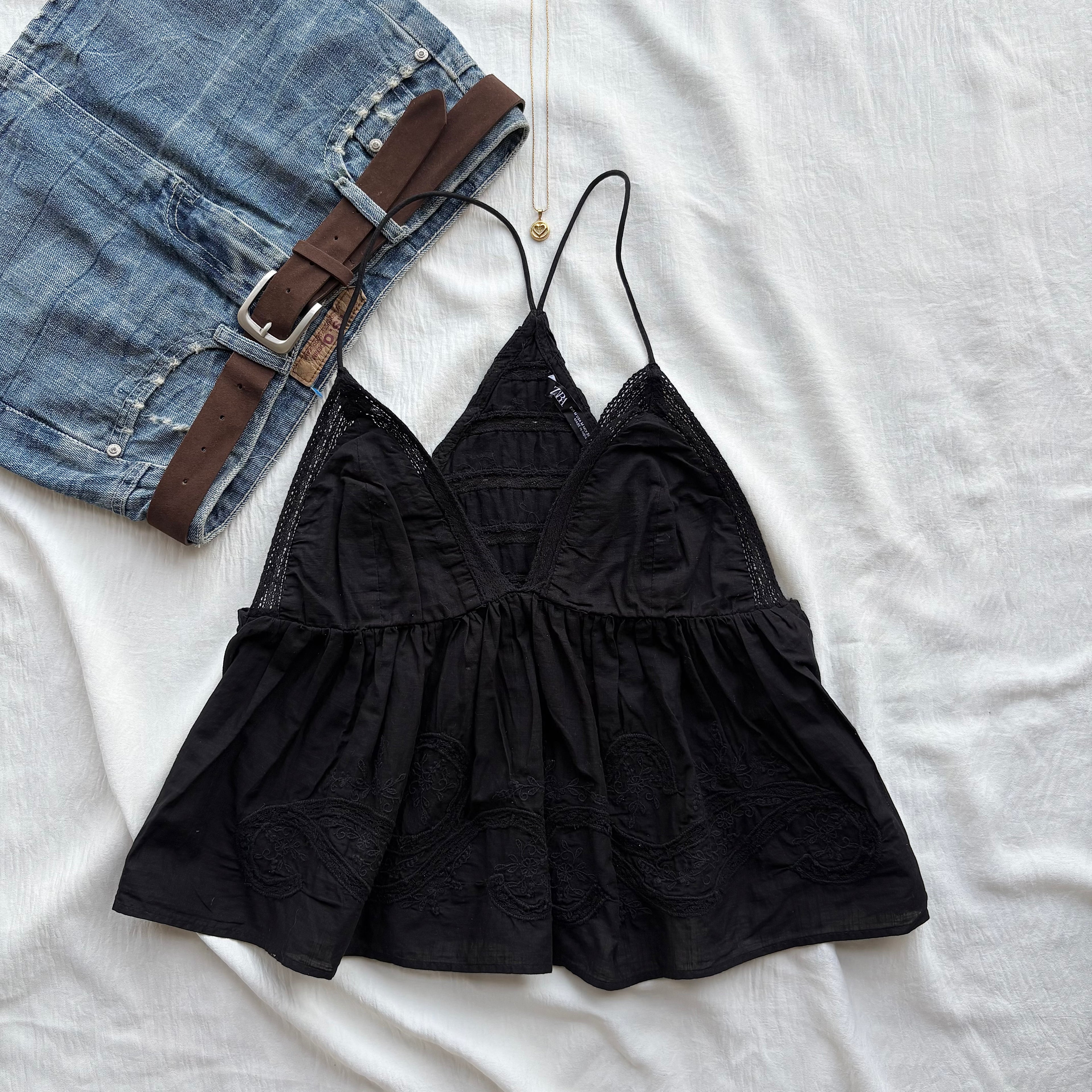 BLACK EMBROIDERED TOP FROM ZARA (34-36, Upper Waist : 28-32)