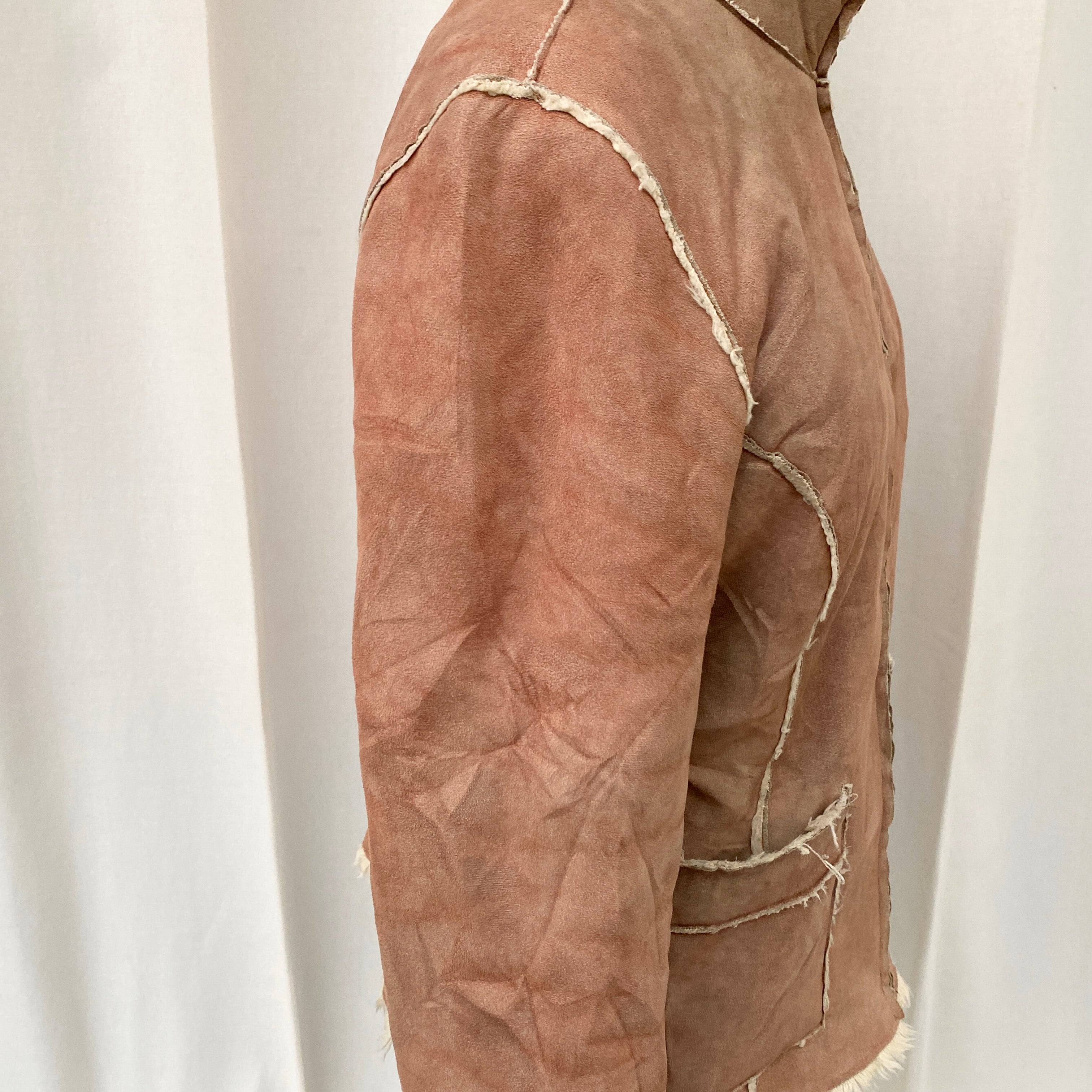 BEIGE SUEDE LEATHER JACKET WITH FURR (Fits XS/S/M)